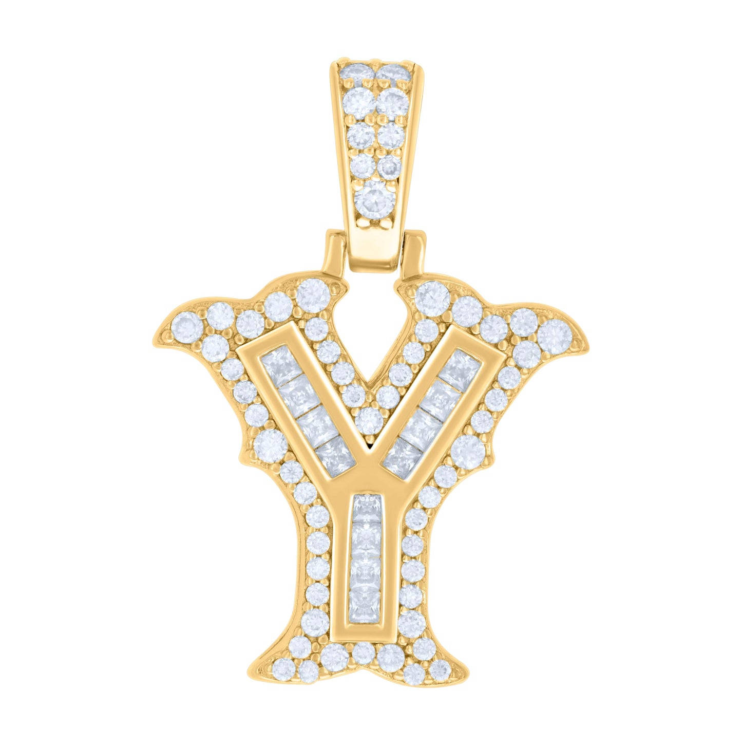 Sterling Silver Or Yellow-tone Unisex Baguette Round Moissanite 0.59ct Initial Alphabet Charm Pendant