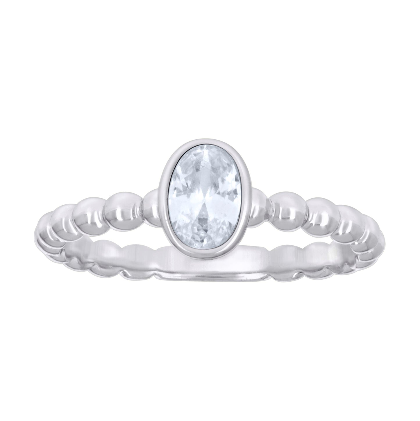 Sterling Silver Womens Cubic-Zirconia Oval Beaded Fashion Bridal Anniversary Wedding Engagement Band Ring