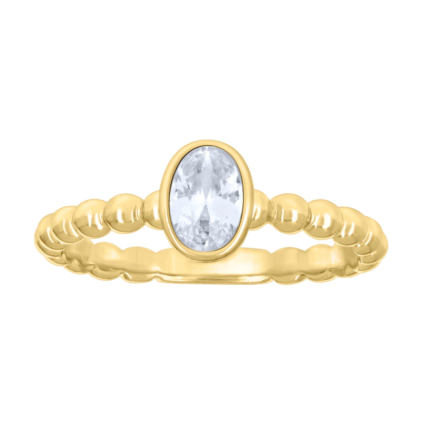 Sterling Silver Yellow-tone Womens Oval Cubic-Zirconia Oval Beaded Fashion Bridal Anniversary Wedding Engagement Band Ring
