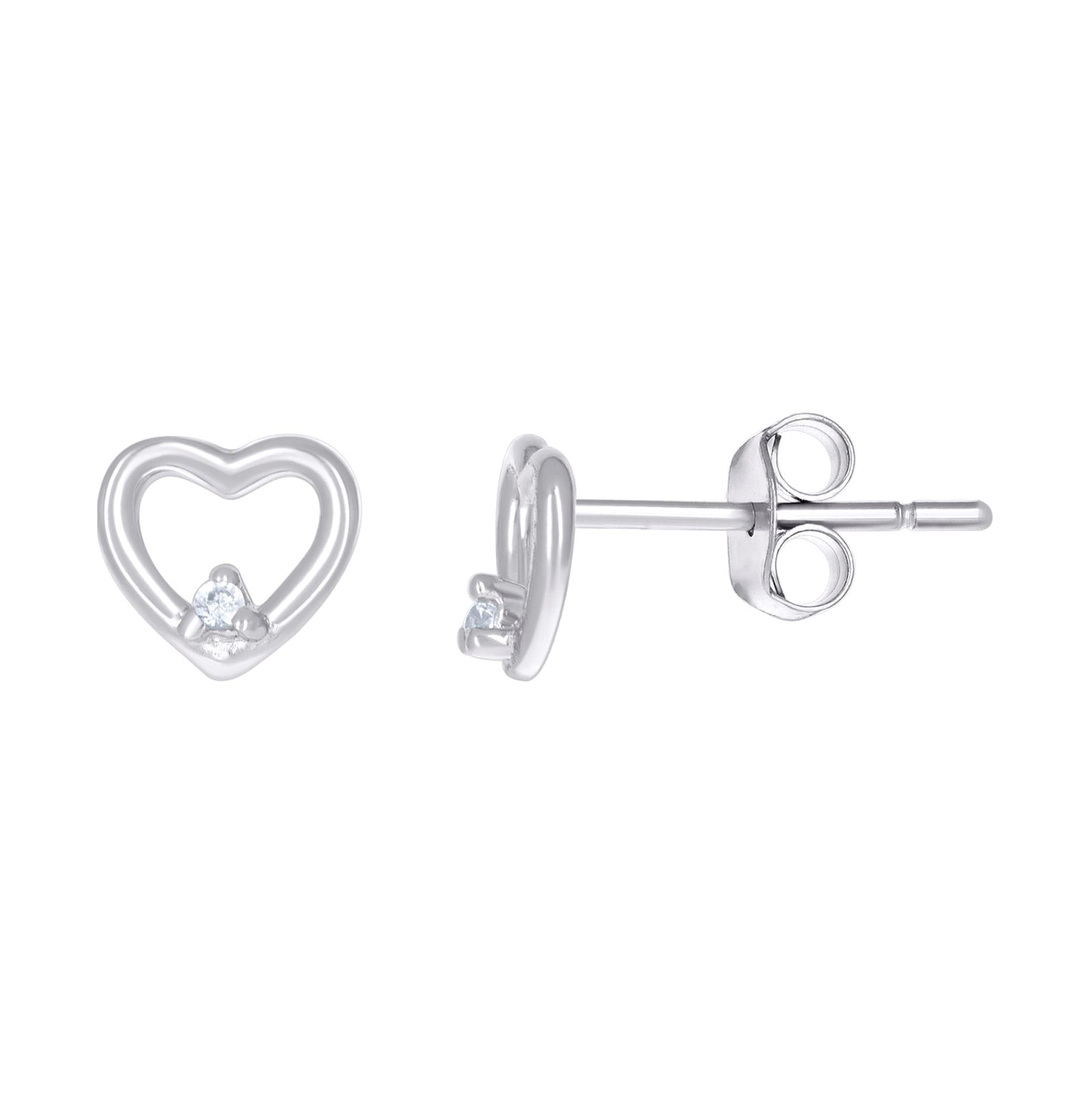 Sterling Silver Womens Cubic-Zirconia Heart Stud Earrings