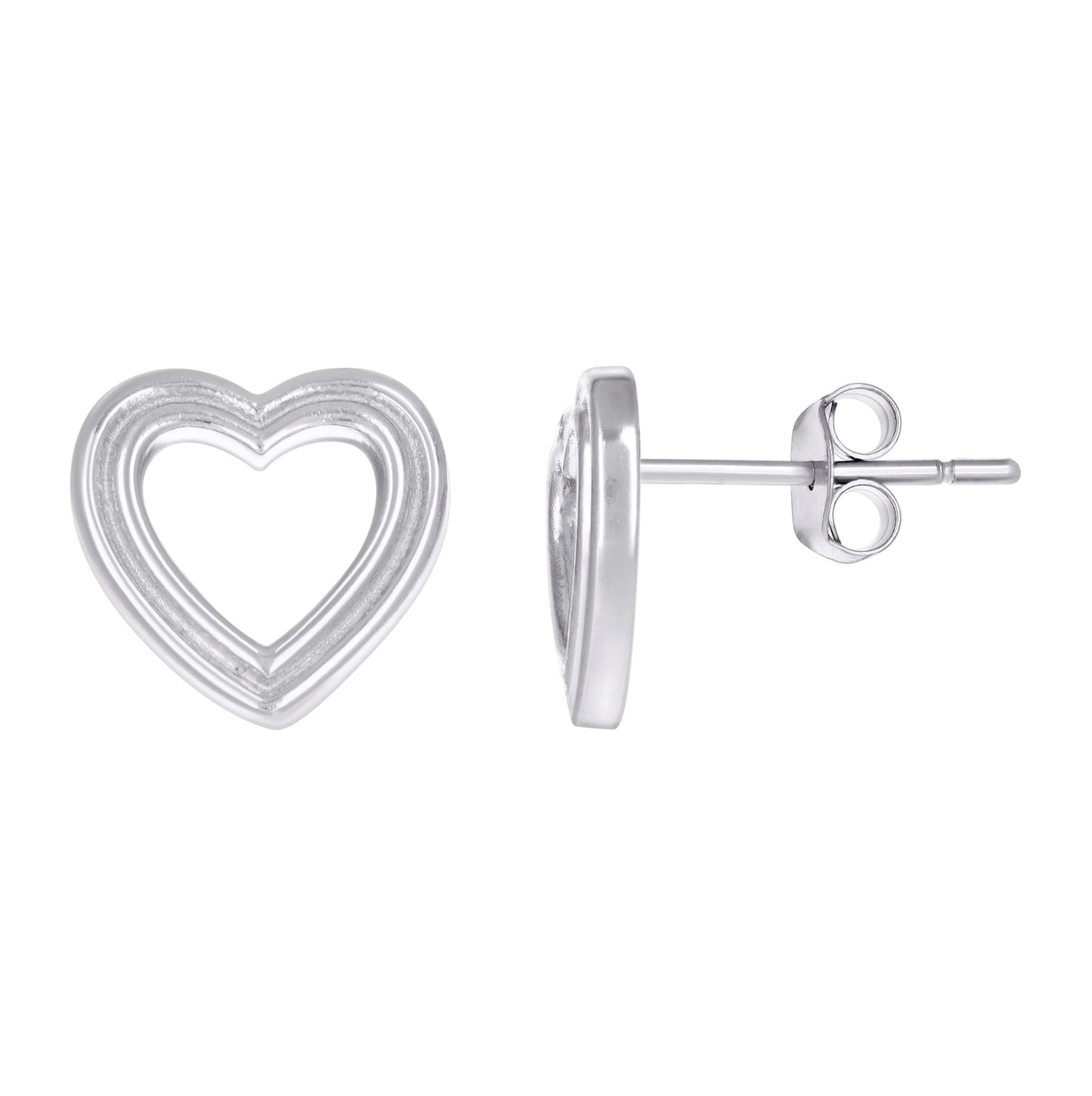 Sterling Silver Womens Heart Stud Earrings