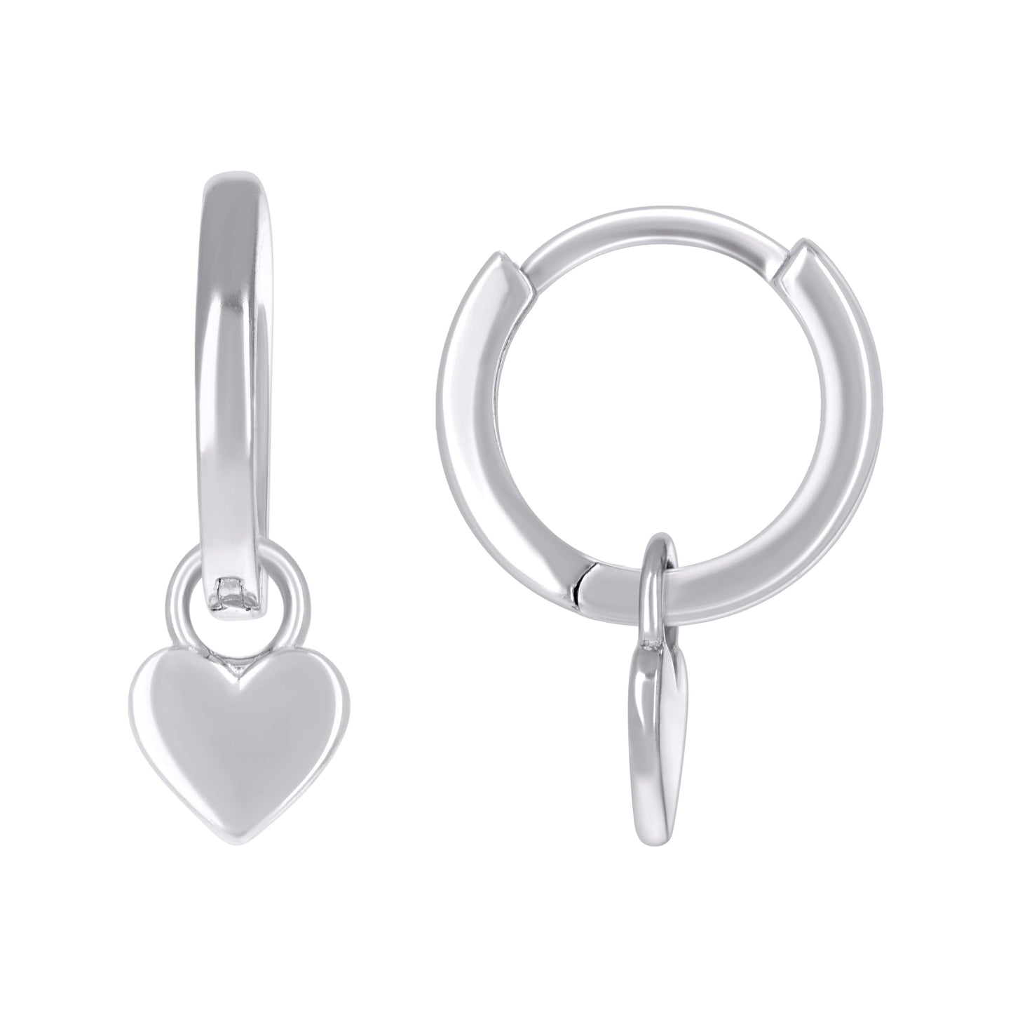 Sterling Silver Womens Heart Dangle Hoop Earrings