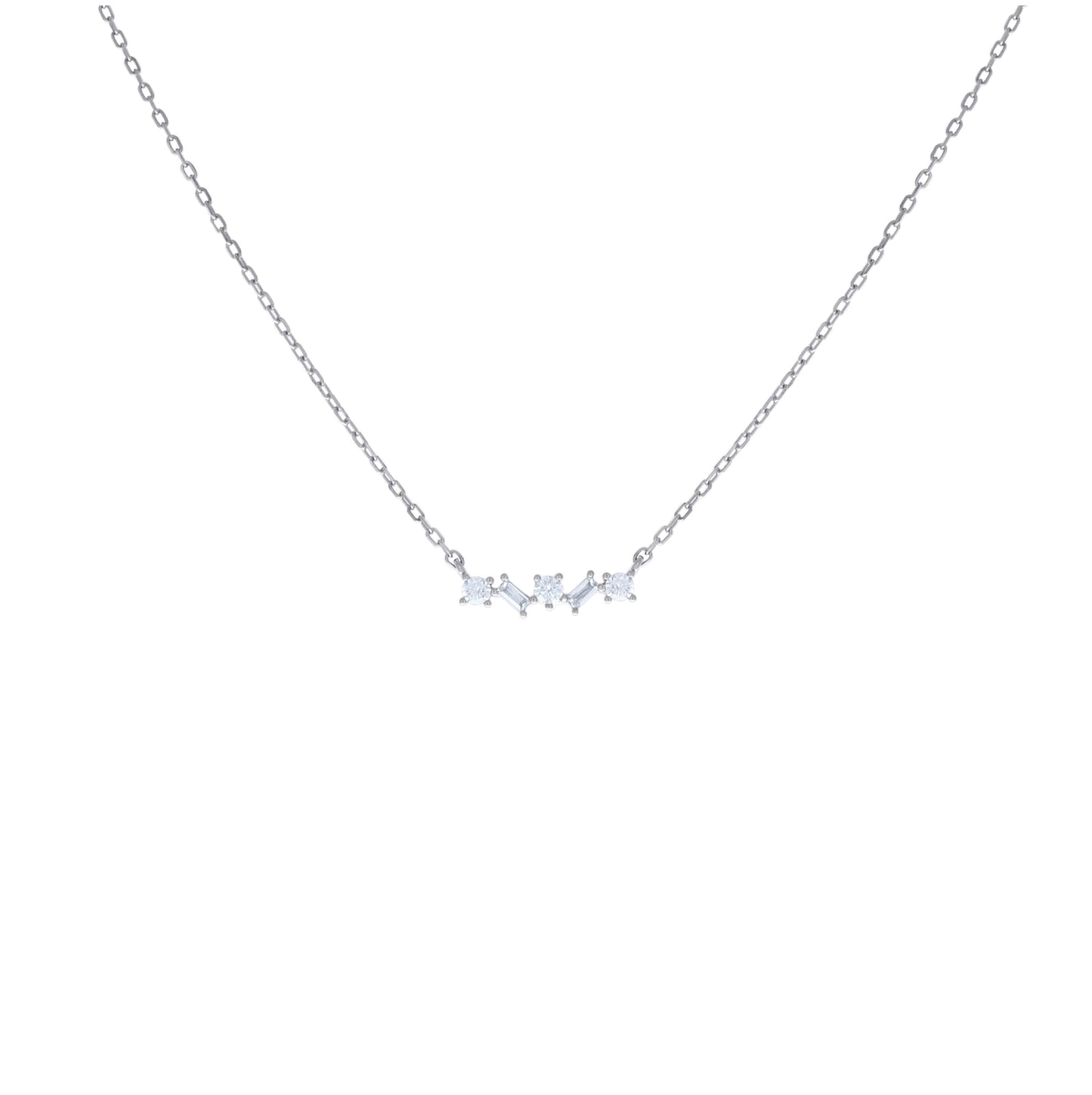 Sterling Silver Womens Baguette Round Cubic-Zirconia Fashion Charm Necklace 16 + 2