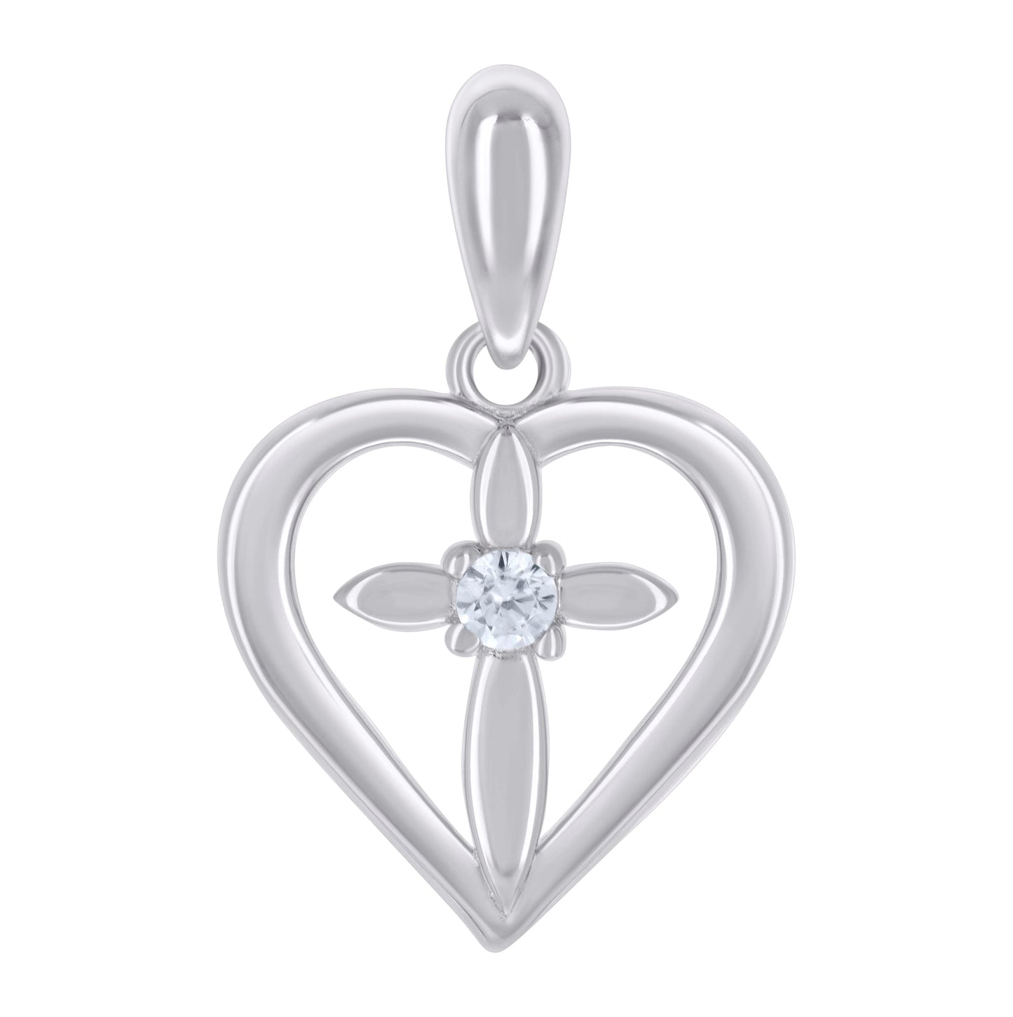 Sterling Silver Womens Cubic-Zirconia Heart Charm Pendant