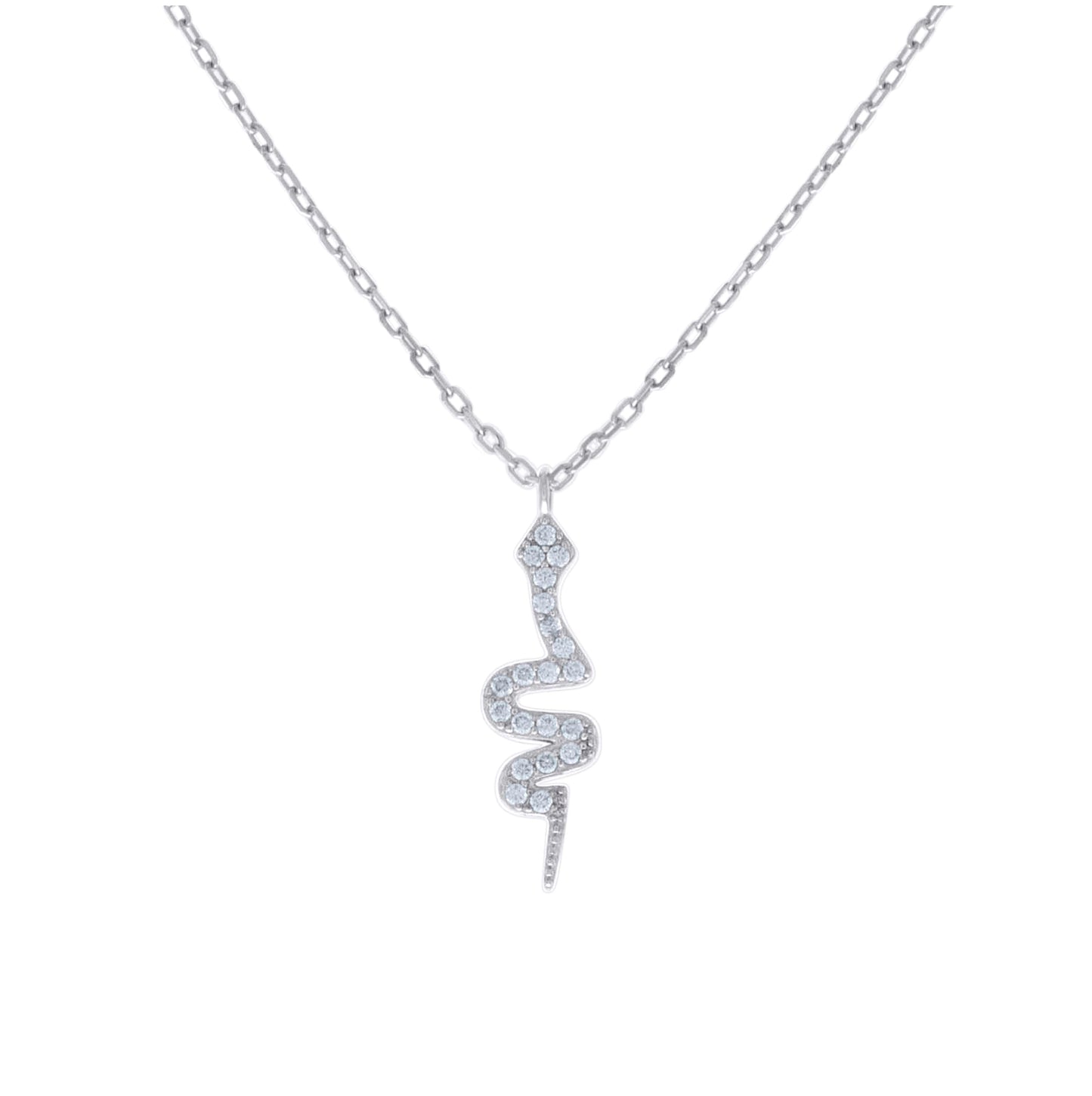 Sterling Silver Womens Cubic-Zirconia Snake Charm Necklace Size 16 + 2 Inches
