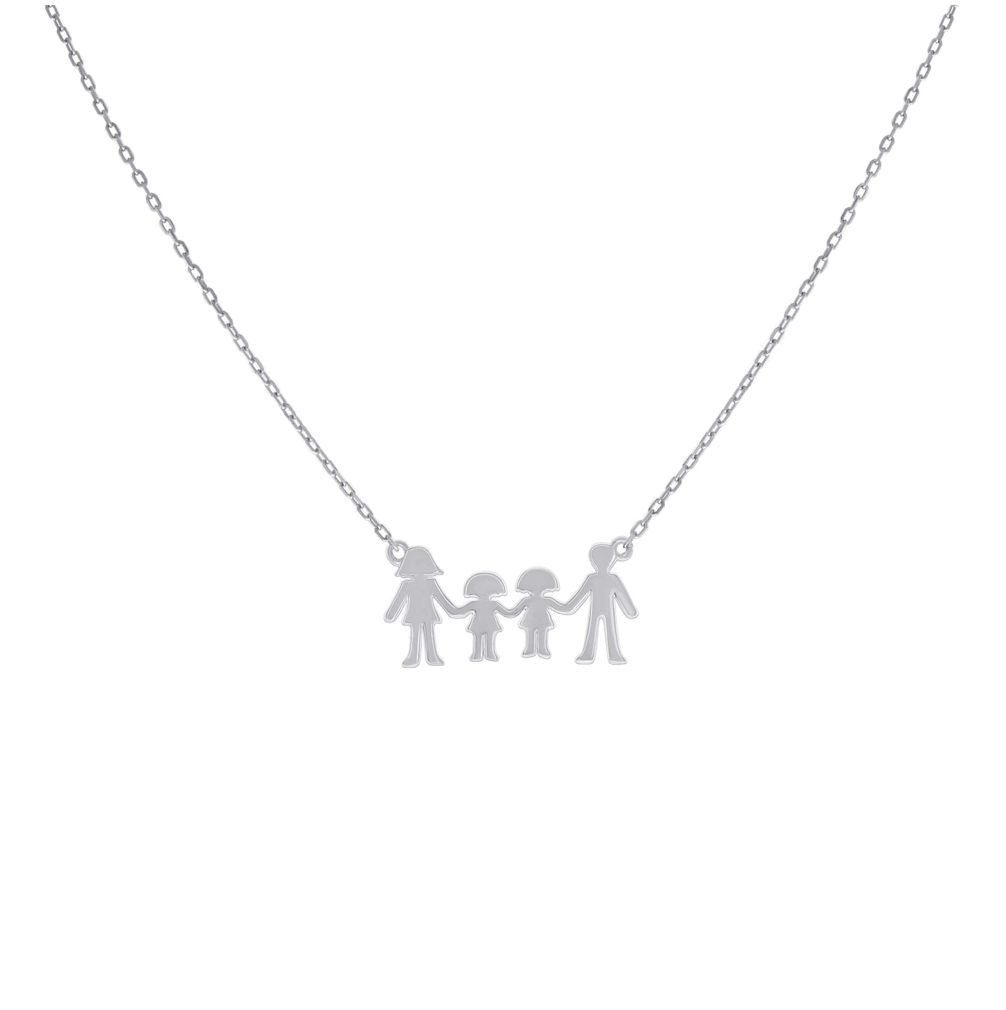 Sterling Silver Unisex Mom Dad Twin Girl Family Charm Necklace Size 16 + 2 Inches