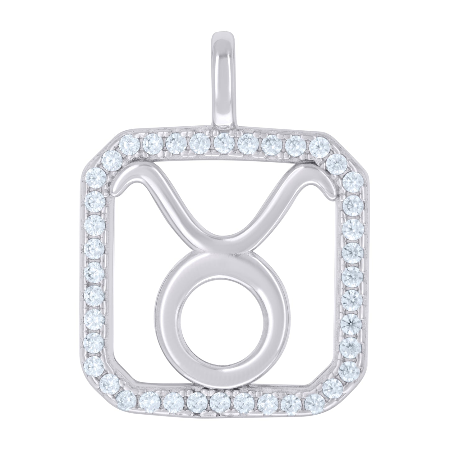 Sterling Silver Unisex Cubic-Zirconia Taurus Zodiac Sign Charm Pendant