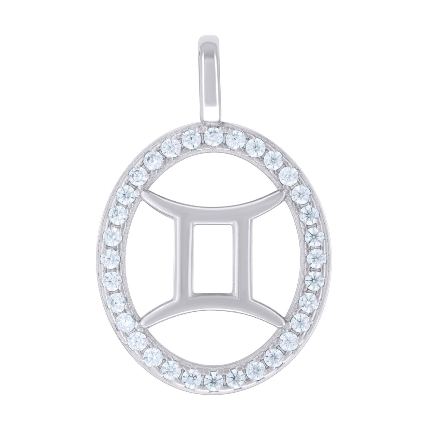 Sterling Silver Unisex Cubic-Zirconia Gemini Zodiac Sign Charm Pendant
