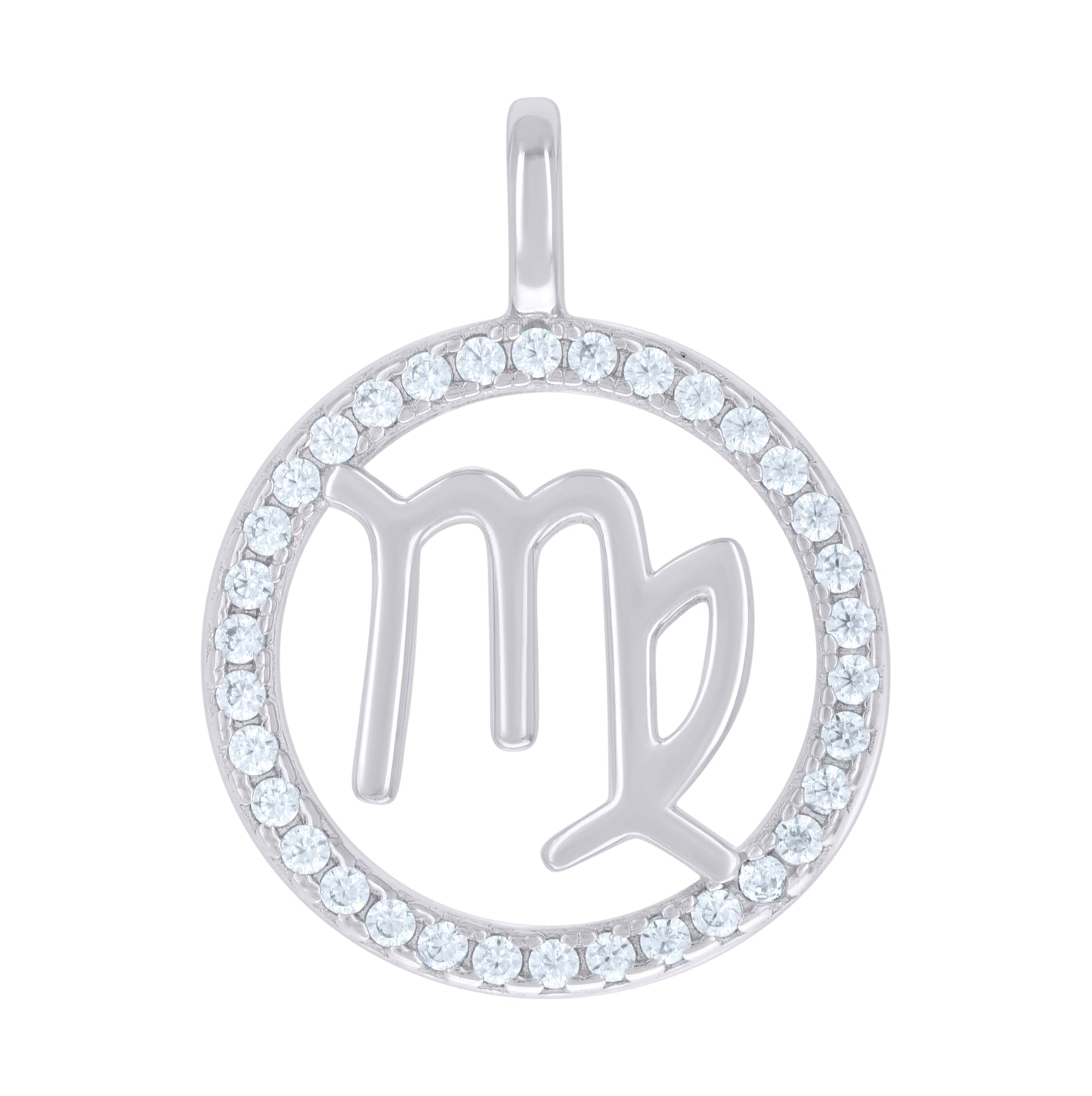 Sterling Silver Unisex Cubic-Zirconia Virgo Zodiac Sign Charm Pendant