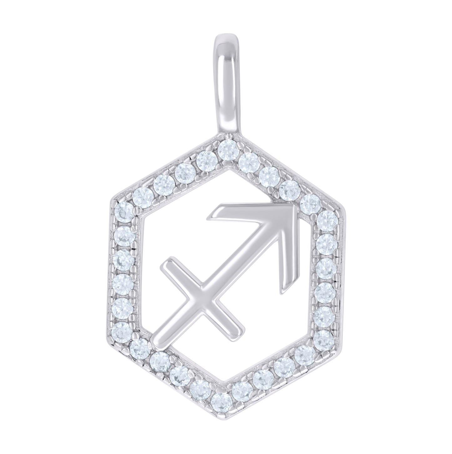 Sterling Silver Unisex Cubic-Zirconia Sagittarius Zodiac Sign Charm Pendant