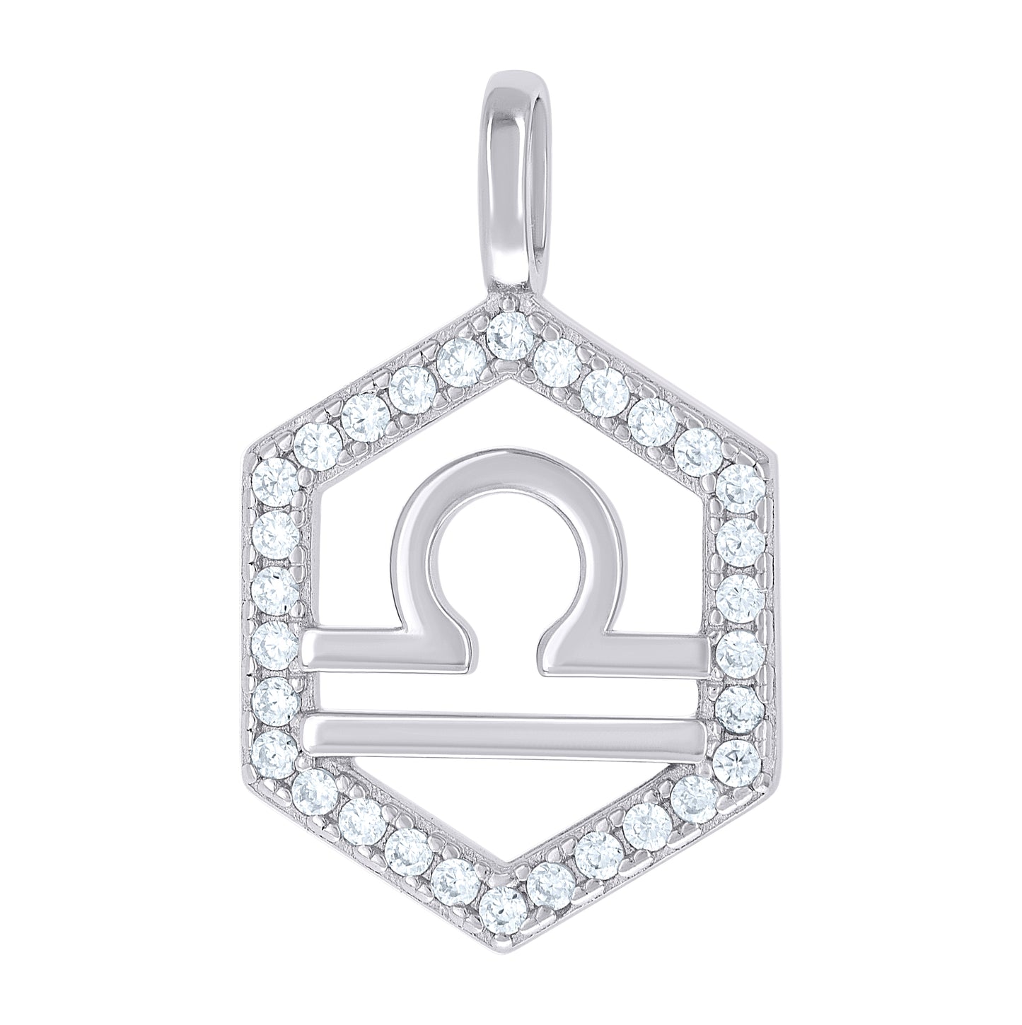 Sterling Silver Unisex Cubic-Zirconia Libra Zodiac Sign Charm Pendant