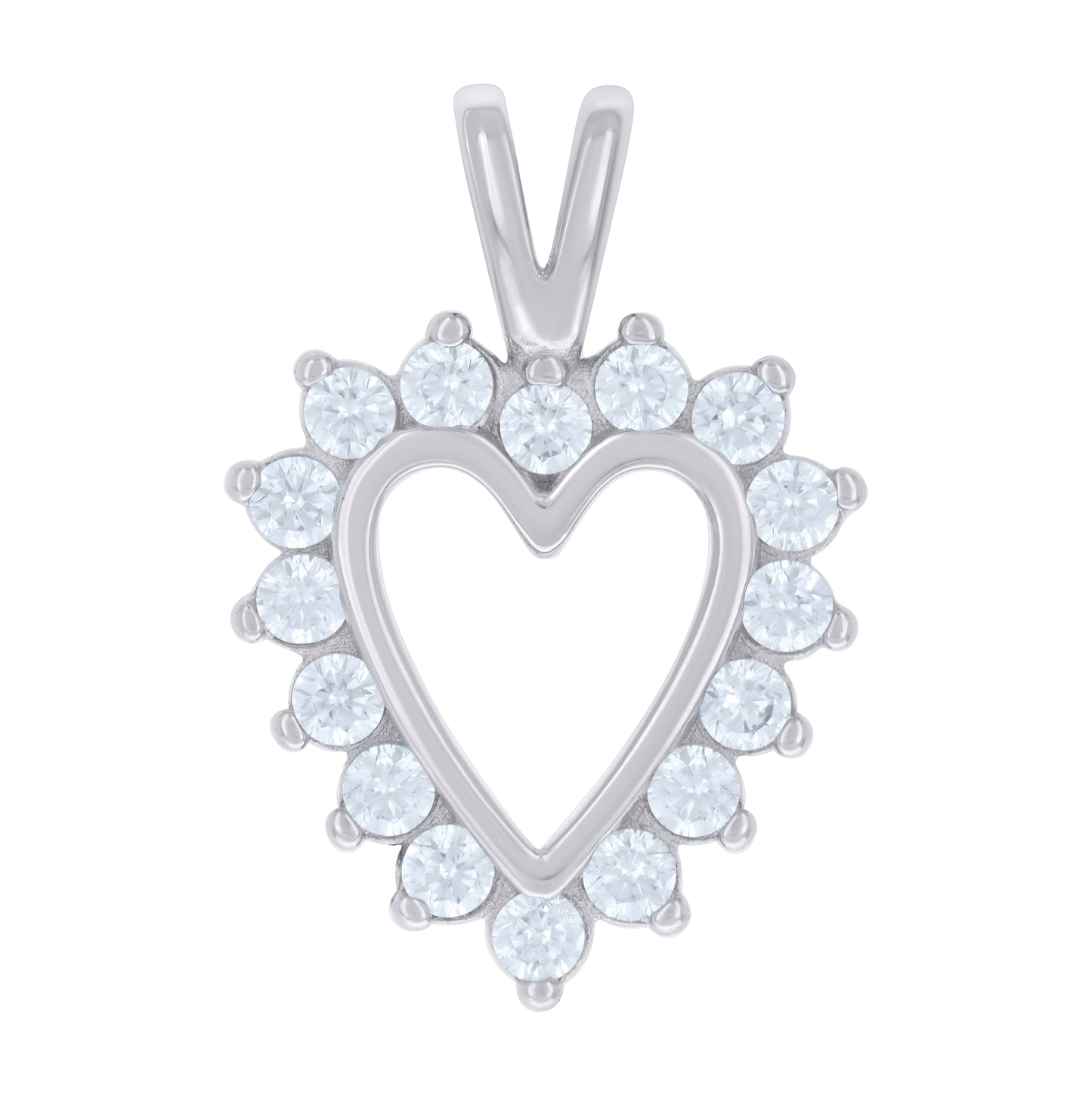 Sterling Silver Womens Cubic-Zirconia Heart Charm Pendant