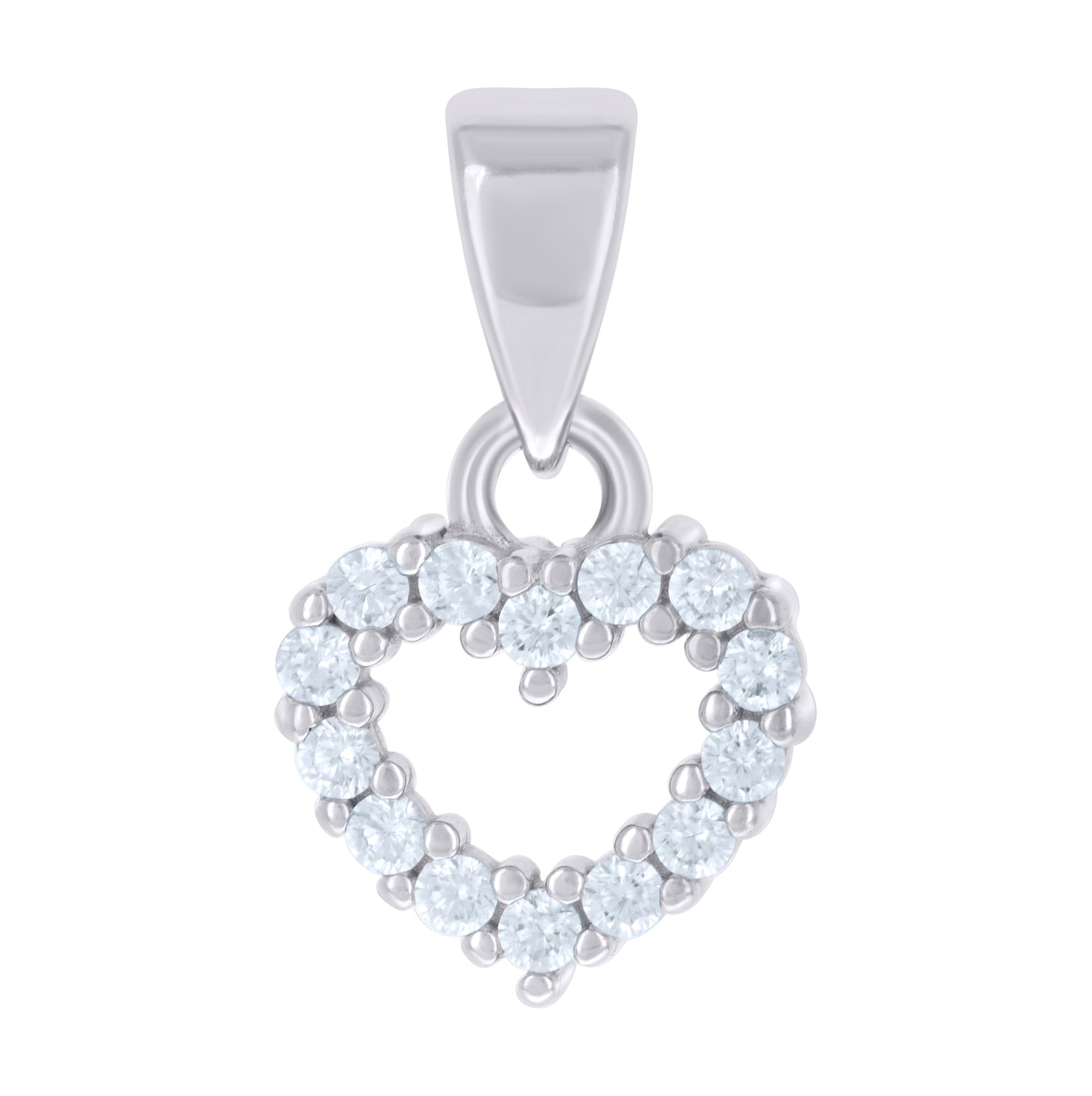 Sterling Silver Womens Cubic-Zirconia Heart Charm Pendant