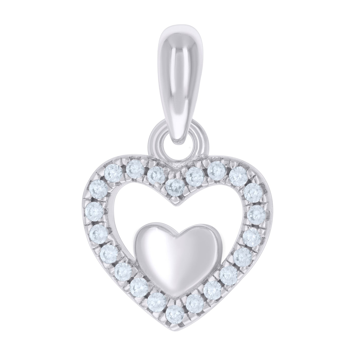 Sterling Silver Womens Cubic-Zirconia Heart Charm Pendant
