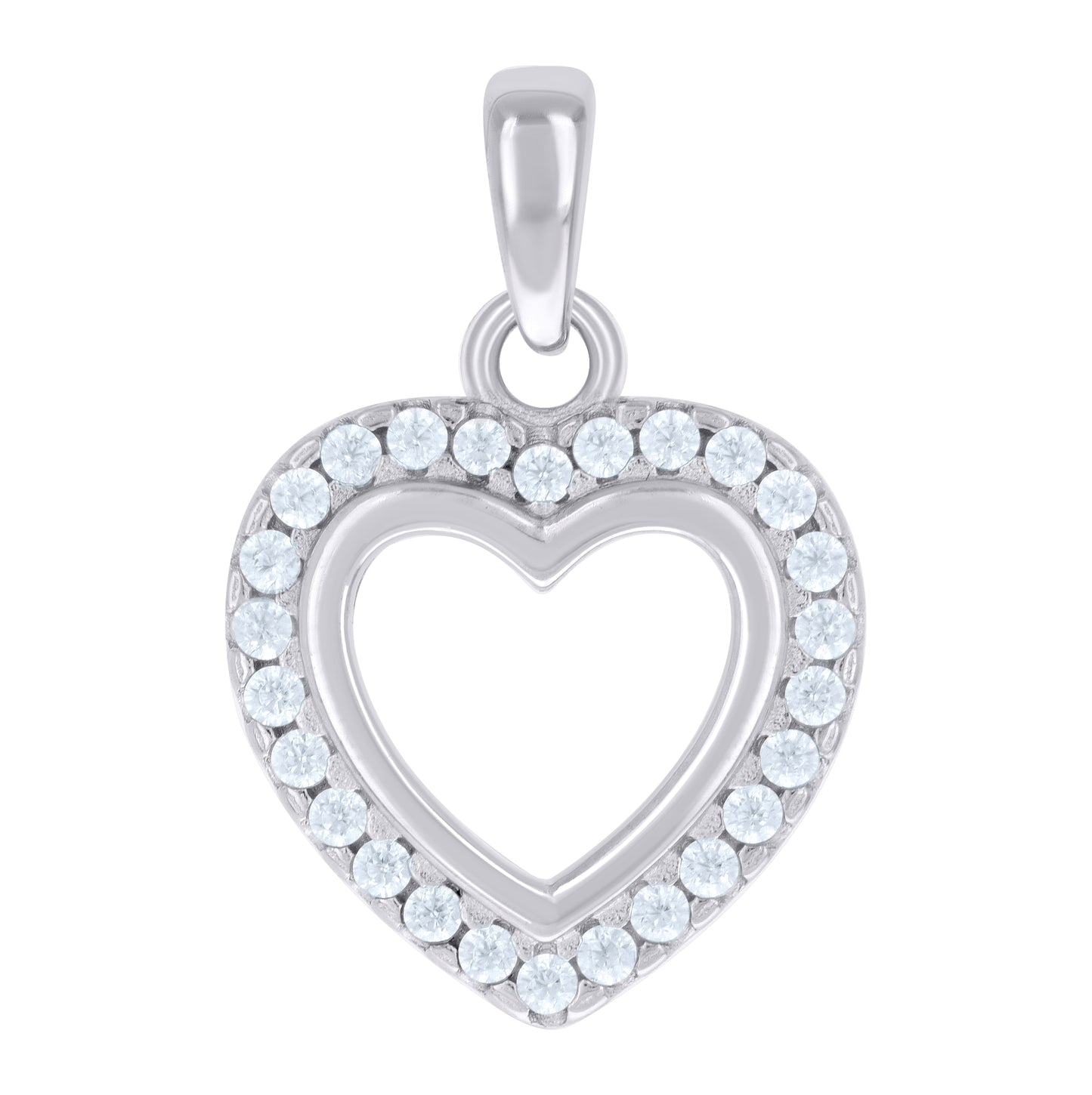 Sterling Silver Womens Cubic-Zirconia Heart Charm Pendant
