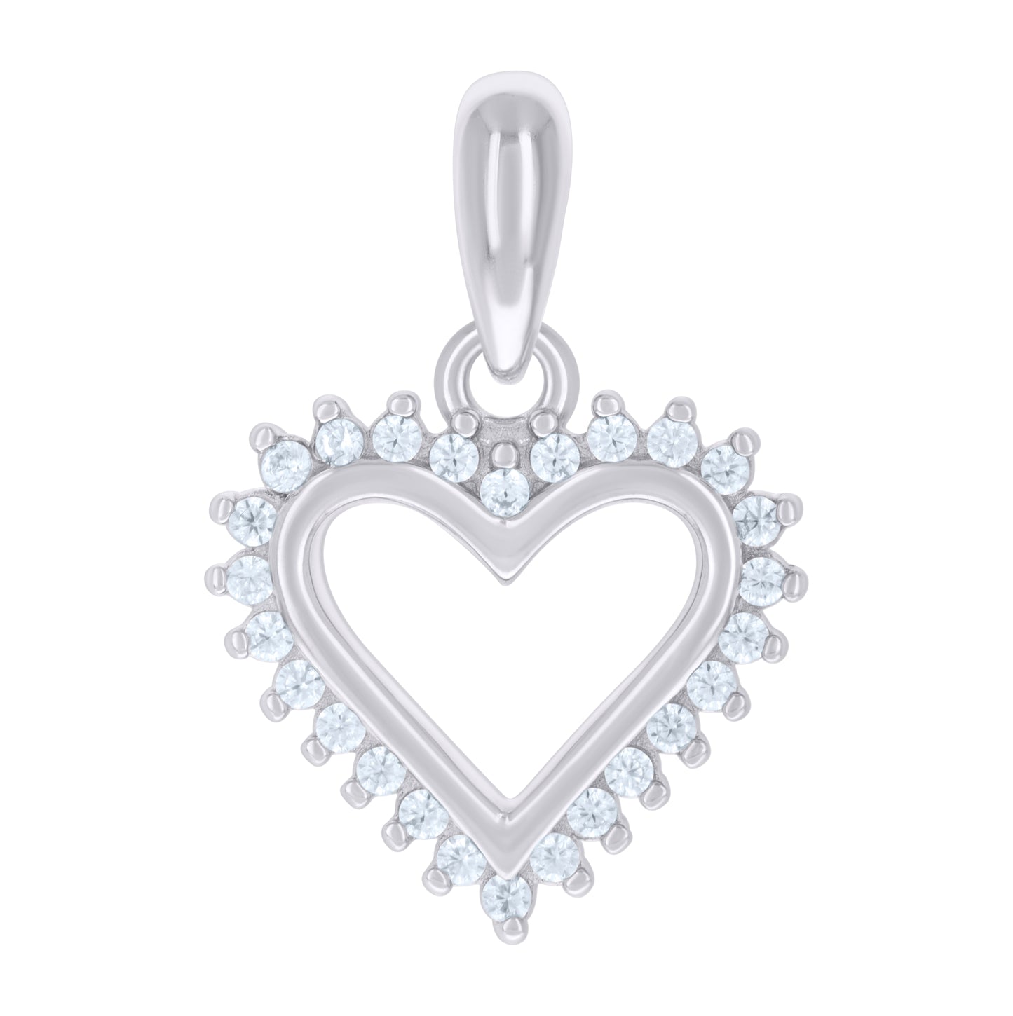 Sterling Silver Womens Cubic-Zirconia Heart Charm Pendant