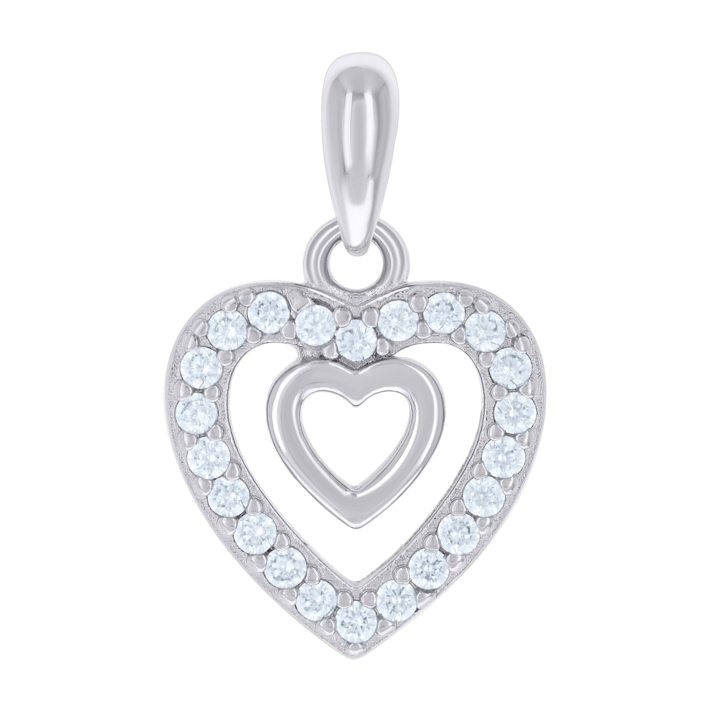 Sterling Silver Womens Cubic-Zirconia Heart Charm Pendant