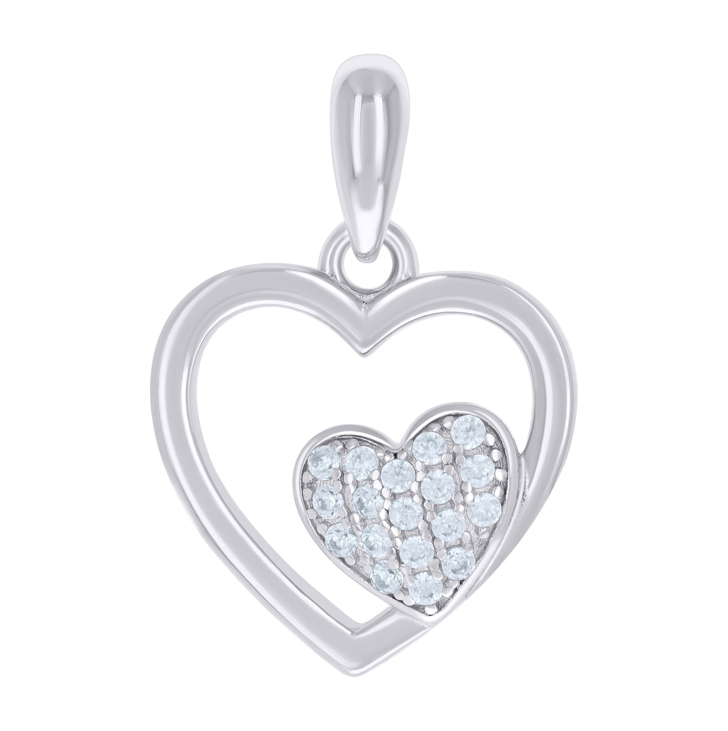 Sterling Silver Womens Cubic-Zirconia Heart In Heart Charm Pendant