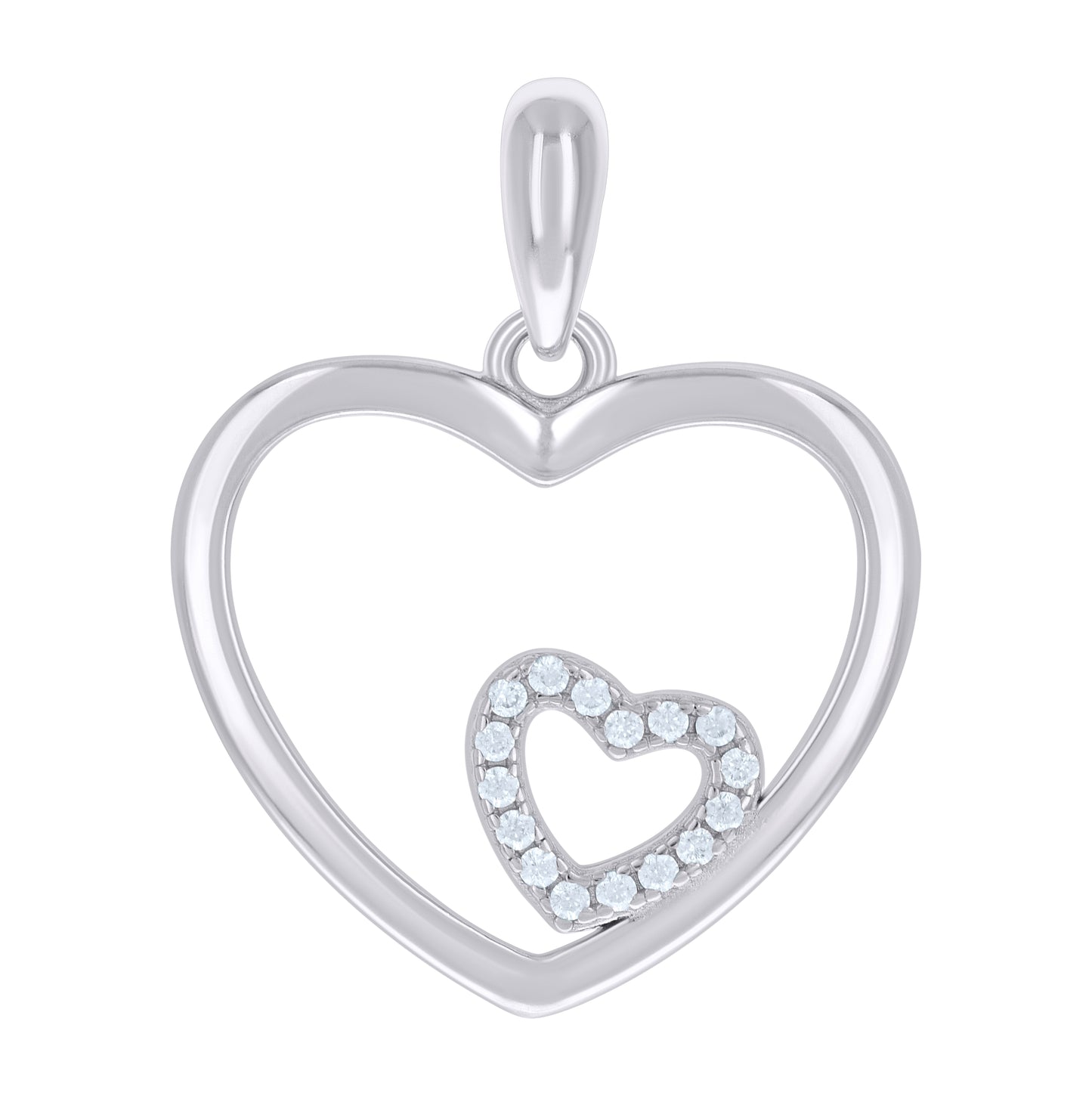 Sterling Silver Womens Cubic-Zirconia Heart In Heart Charm Pendant