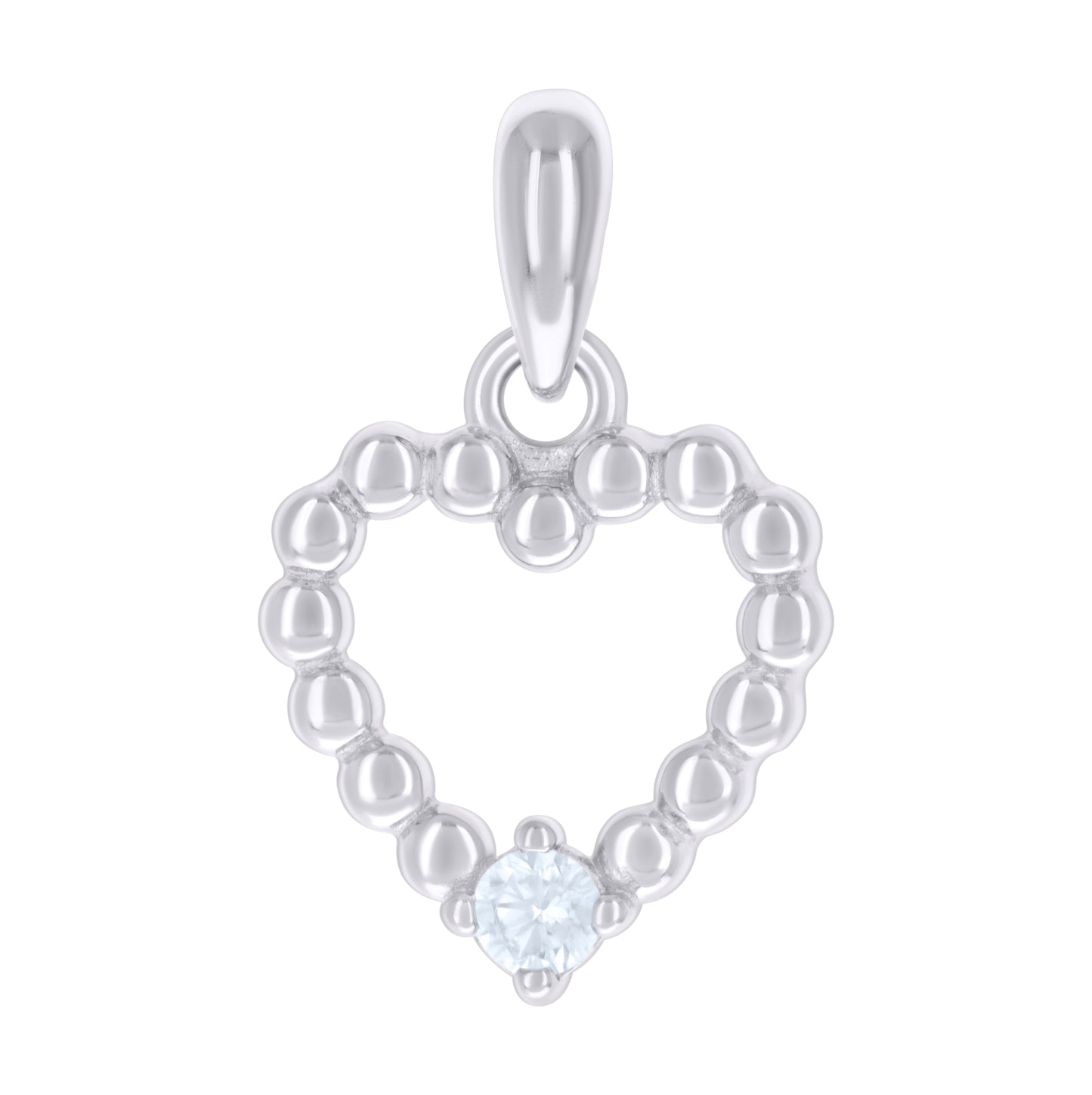 Sterling Silver Womens Cubic-Zirconia Heart Charm Pendant