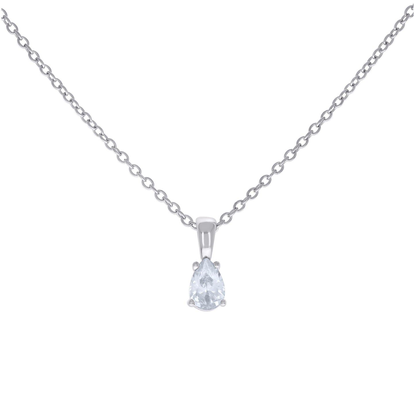 Sterling Silver Womens Pear Cubic-Zirconia Tear Drop Charm Necklace Size 16 + 2 Inches