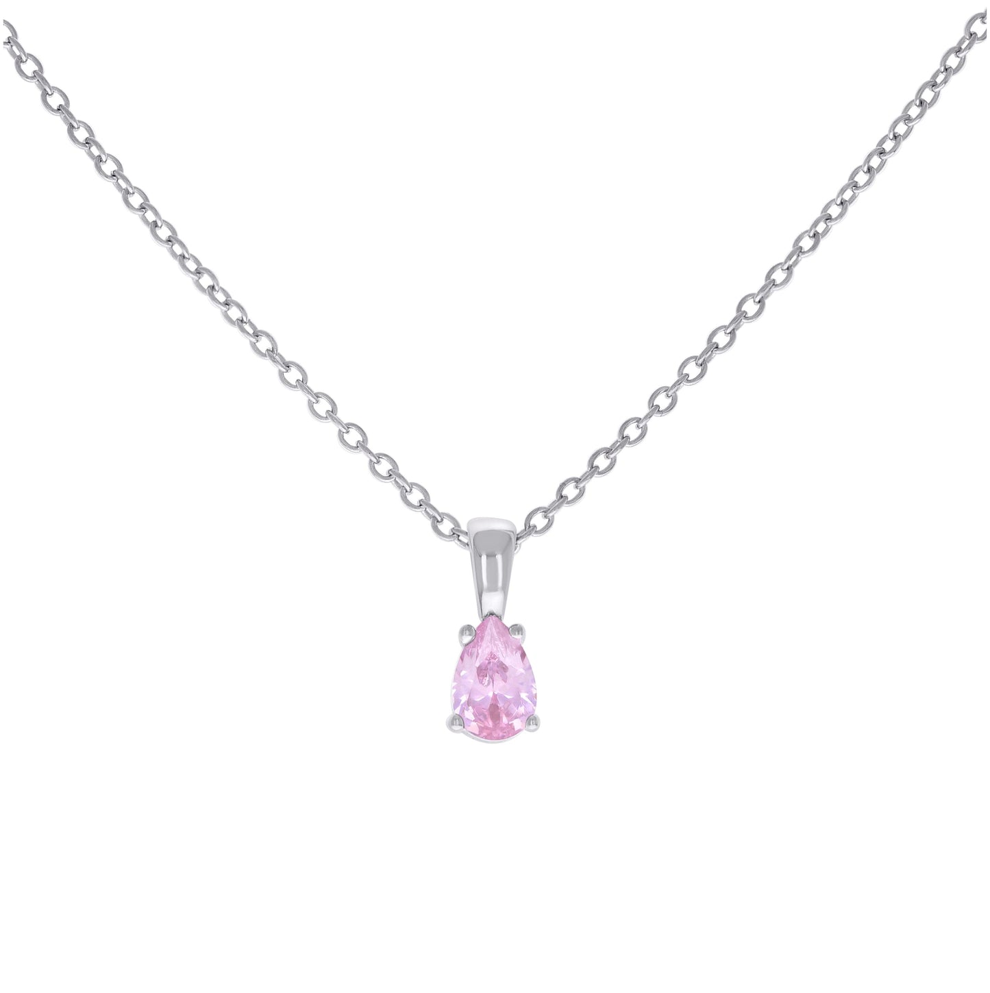 Sterling Silver Womens Pear Cubic-Zirconia Tear Drop Charm Necklace Size 16 + 2 Inches