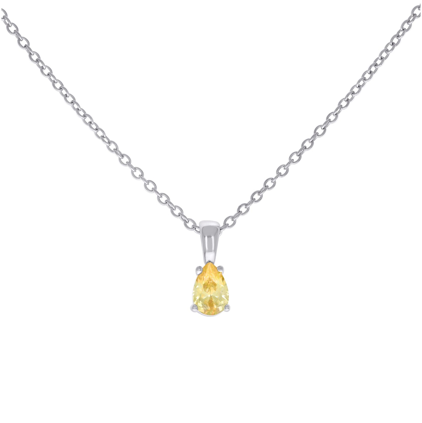 Sterling Silver Womens Pear Cubic-Zirconia Tear Drop Charm Necklace Size 16 + 2 Inches