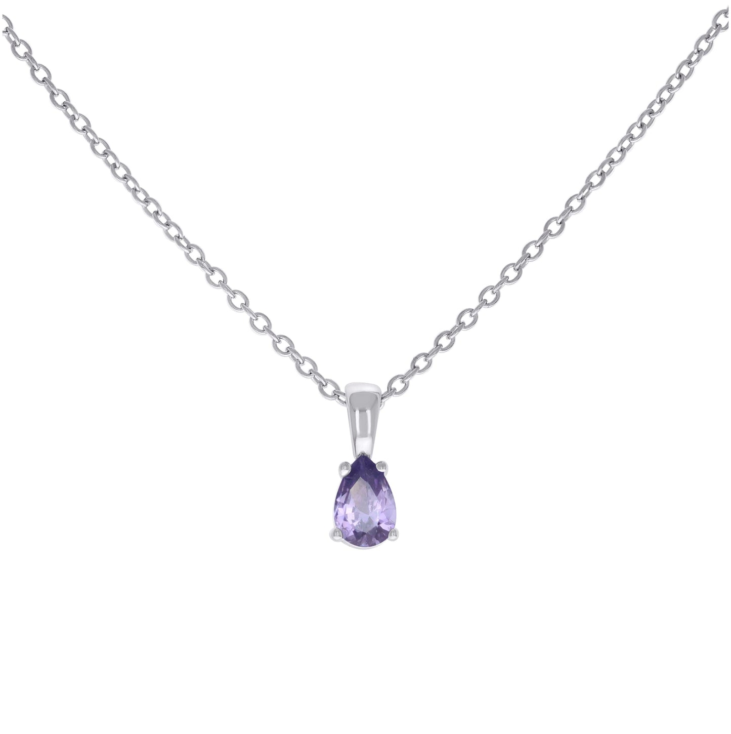 Sterling Silver Womens Pear Cubic-Zirconia Tear Drop Charm Necklace Size 16 + 2 Inches