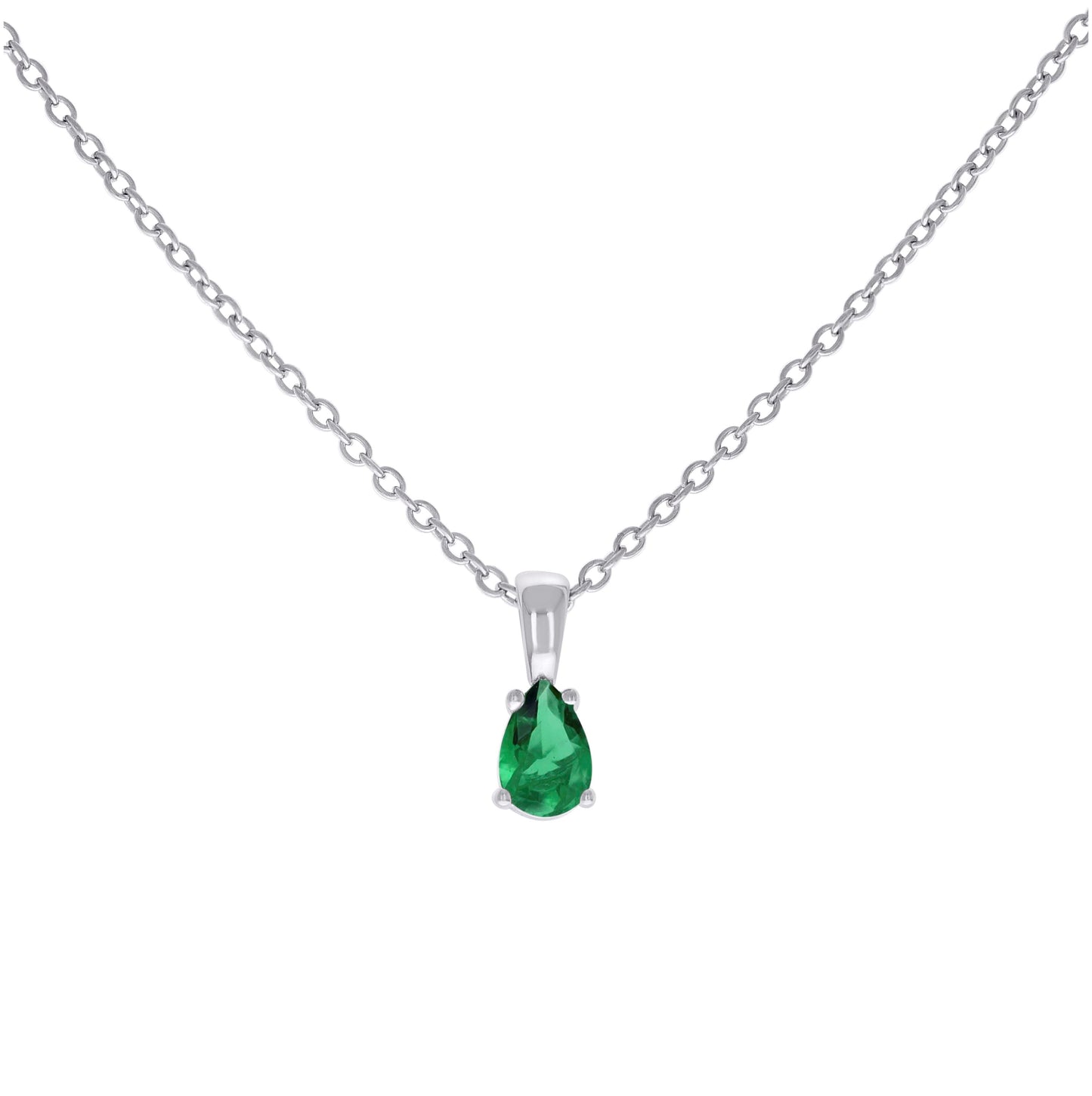 Sterling Silver Womens Pear Cubic-Zirconia Tear Drop Charm Necklace Size 16 + 2 Inches