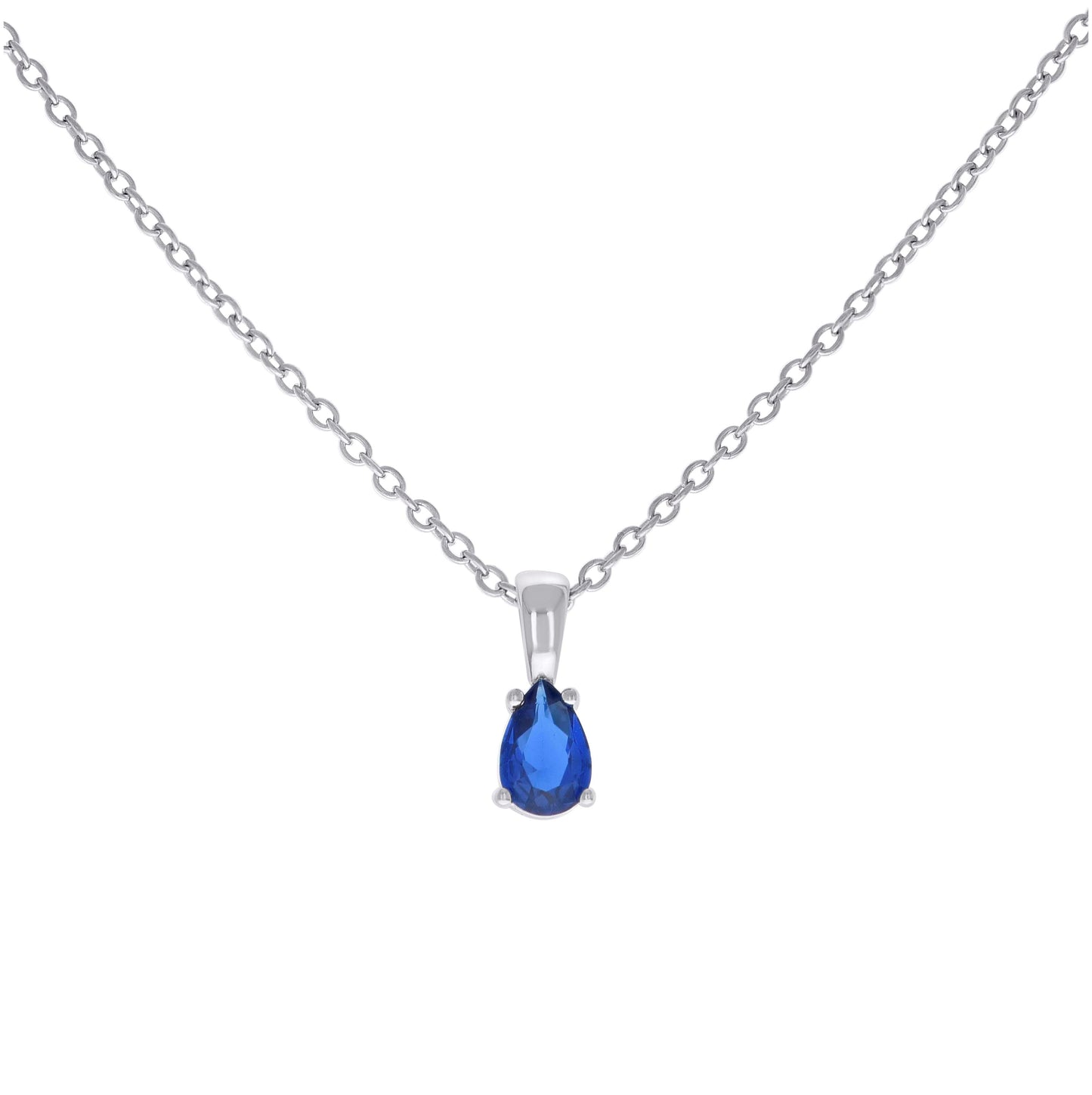 Sterling Silver Womens Pear Cubic-Zirconia Tear Drop Charm Necklace Size 16 + 2 Inches