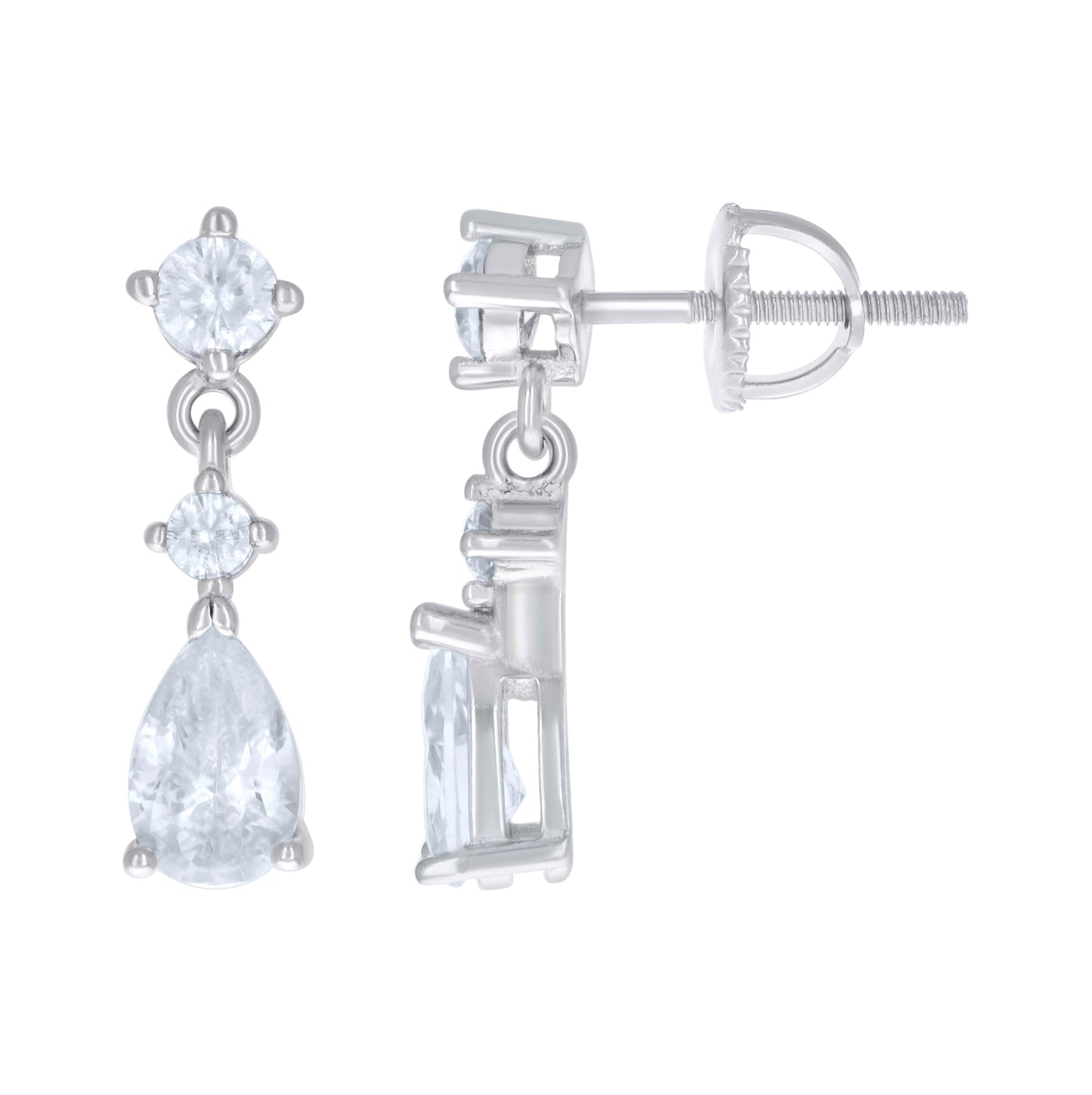 Sterling Silver Womens Pear Round Cubic-Zirconia Drop Dangler Earrings