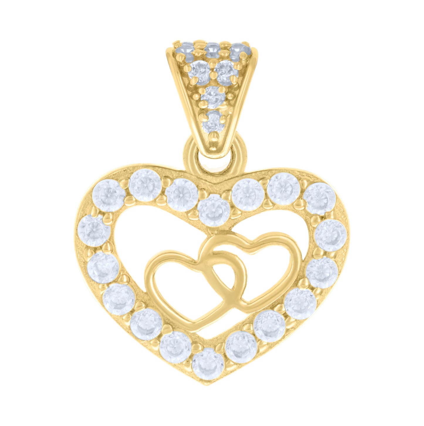 10K Yellow Gold Womens Cubic-Zirconia Hearts In Heart Charm Pendant