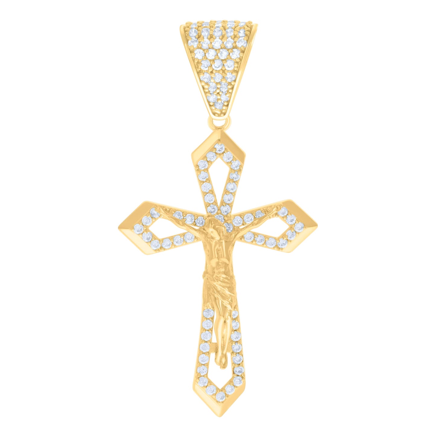 10K Yellow Gold Mens Cubic-Zirconia Crucifix Cross Religious Charm Pendant