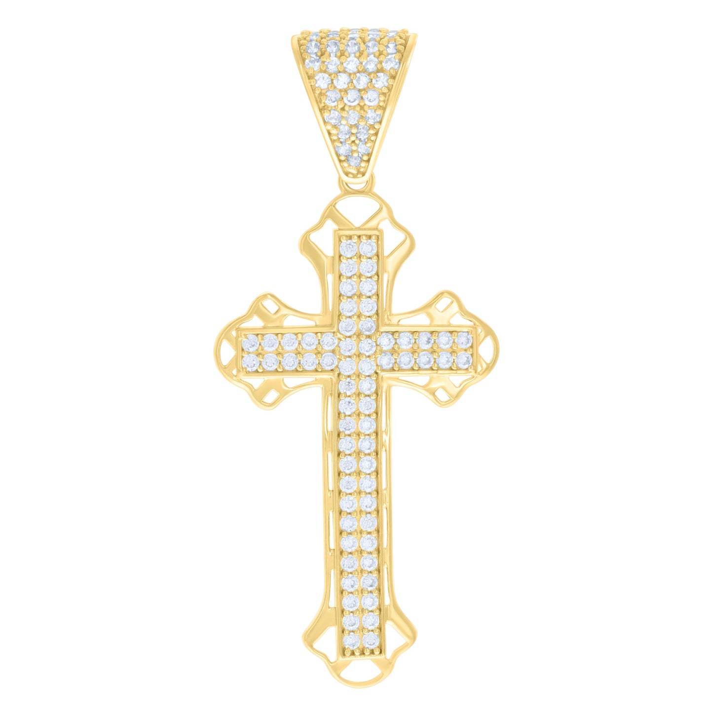10K Yellow Gold Mens Cubic-Zirconia Cross Religious Charm Pendant