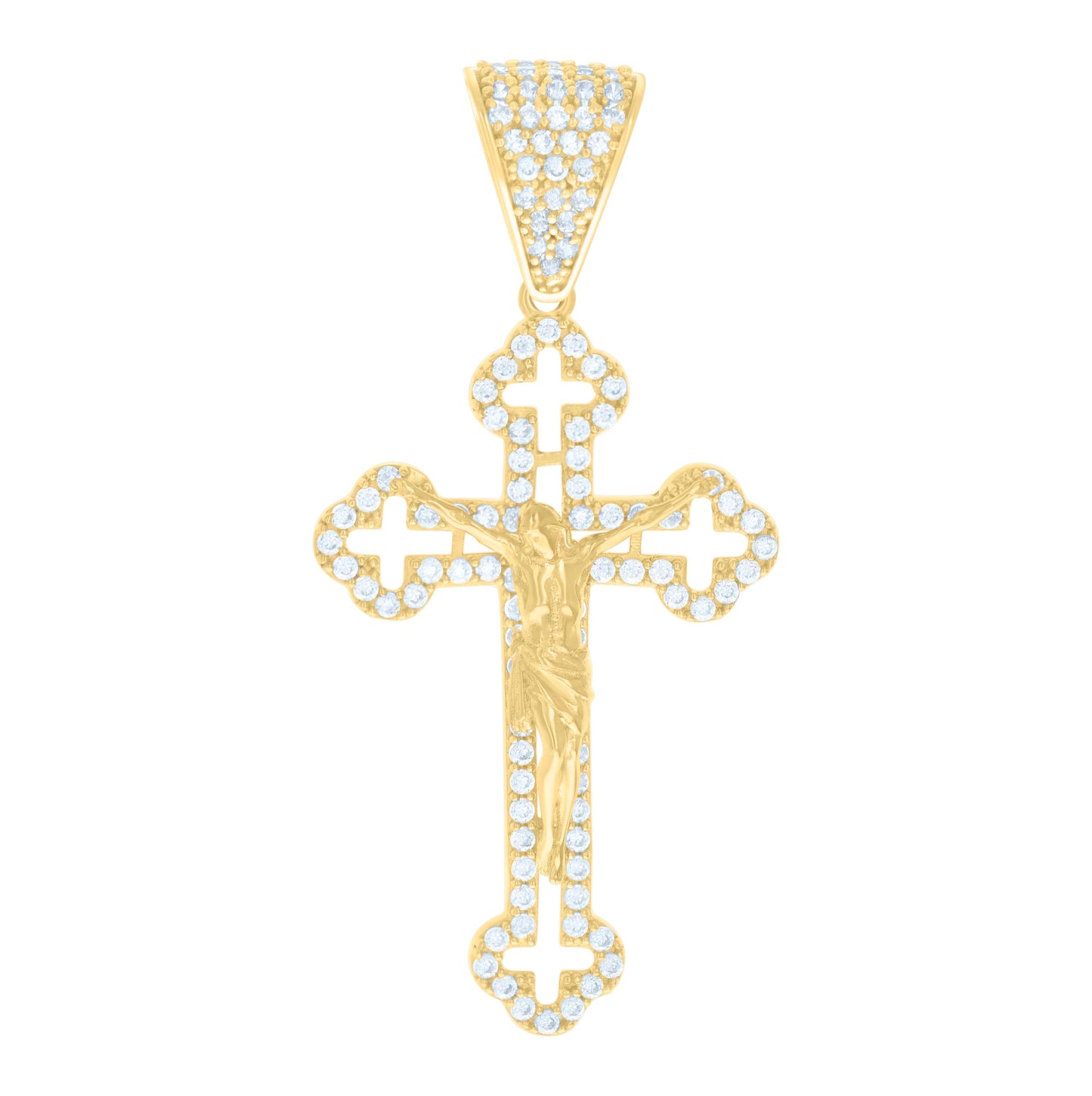 10K Yellow Gold Mens Cubic-Zirconia Crucifix Cross Religious Charm Pendant