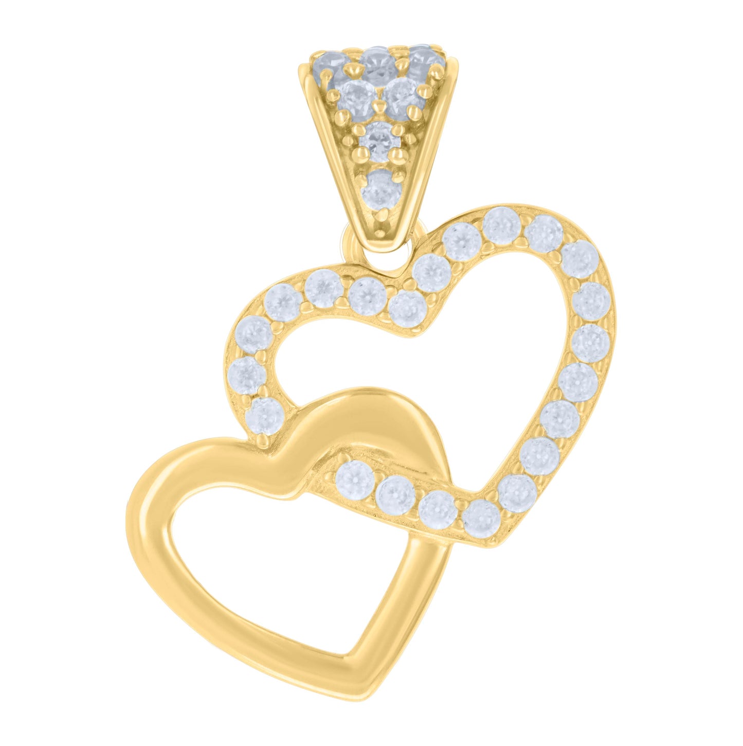 10K Yellow Gold Womens Cubic-Zirconia Intertwined Hearts Charm Pendant