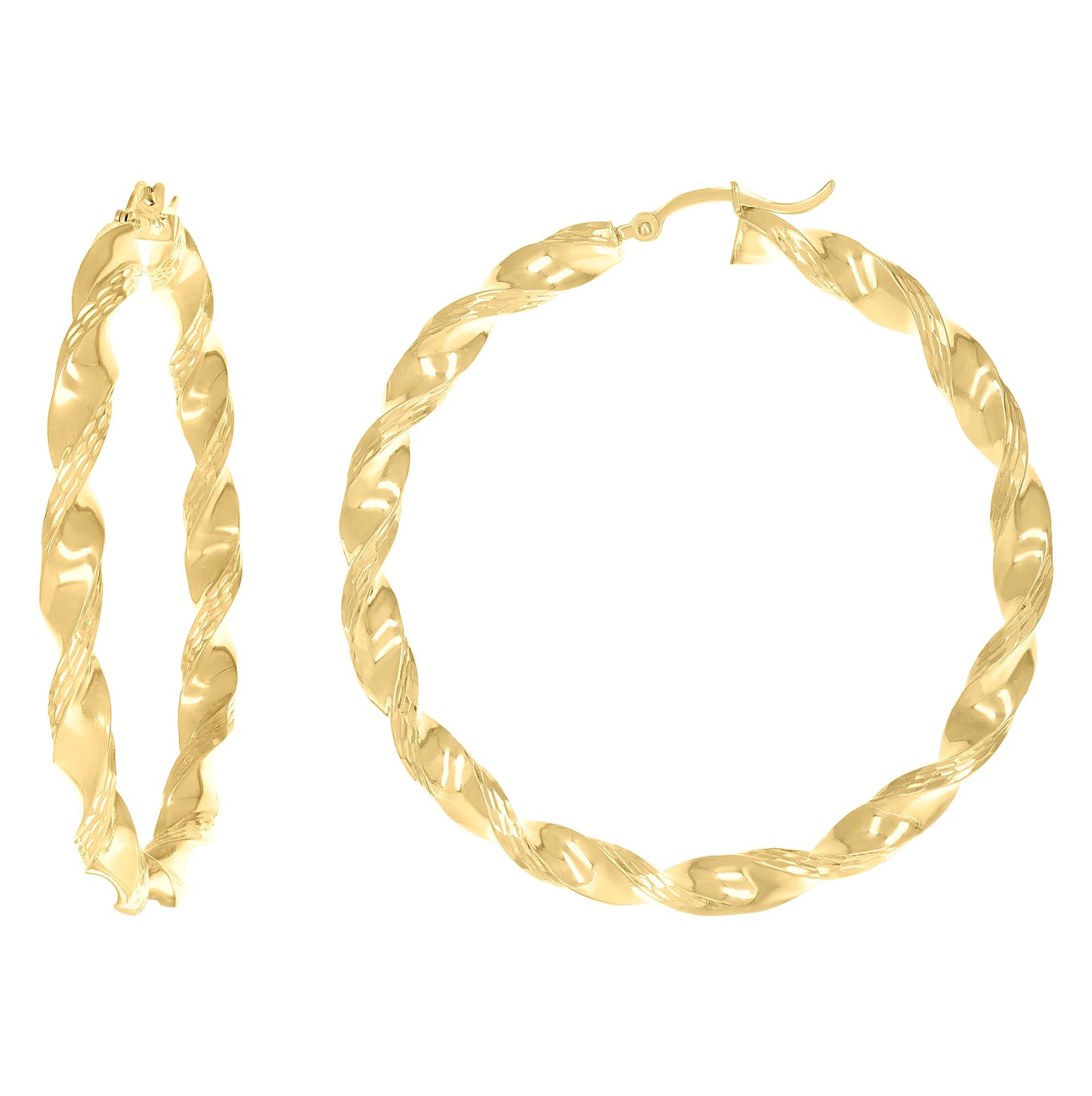 14K Yellow Gold Womens Flat Twisted Tube Hoop Earrings