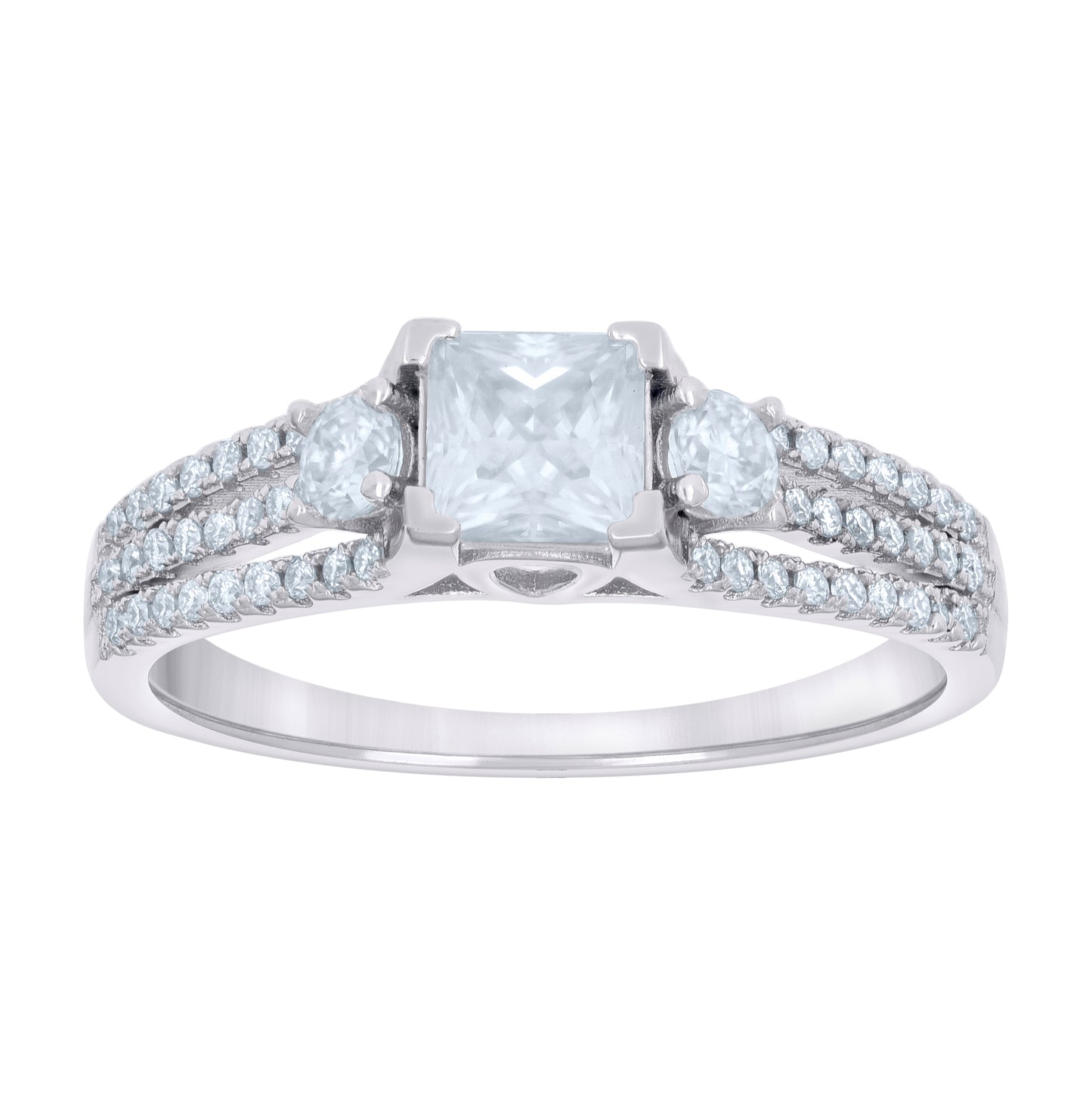 Sterling Silver Womens Princess-cut Round 1.12ct Moissanite Fashion Bridal Anniversary Engagement Wedding Ring