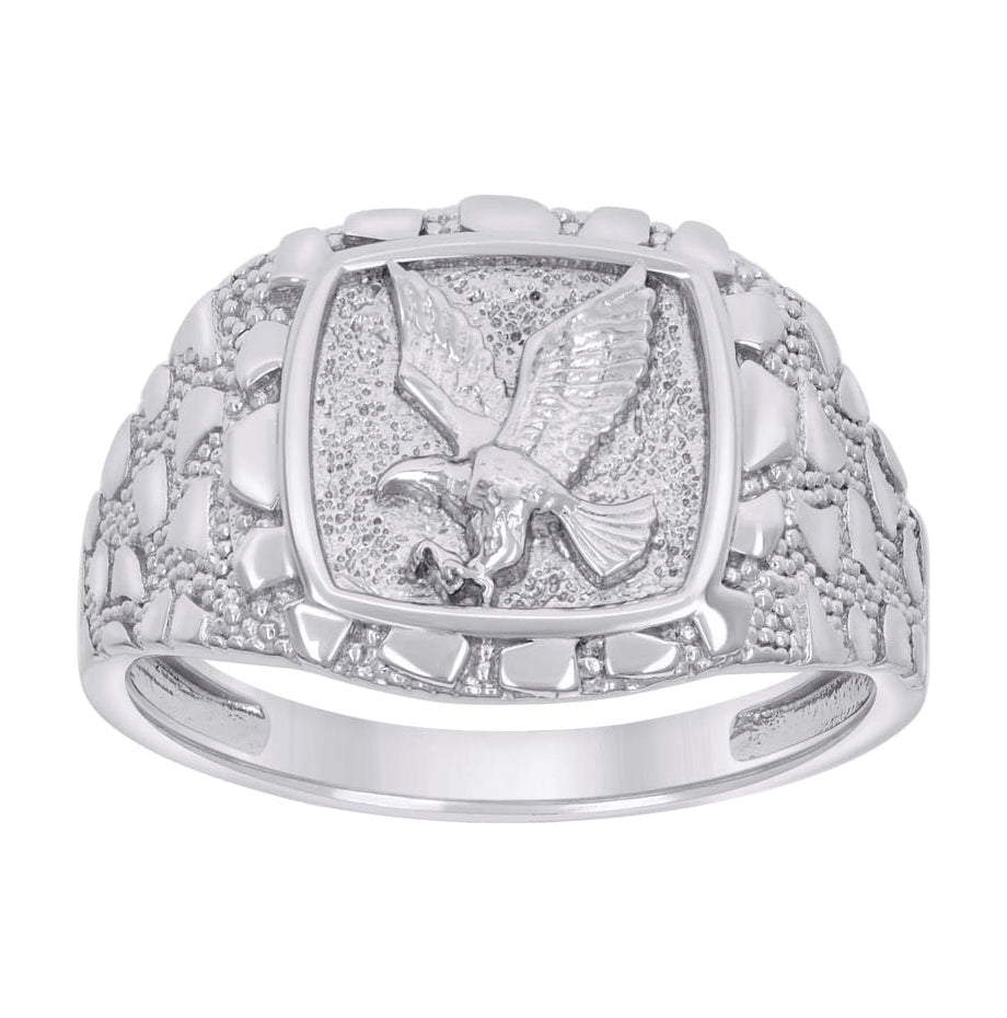 Sterling Silver Mens Nugget Eagle Bird Wildlife Bridal Anniversary Wedding Engagement Band Ring