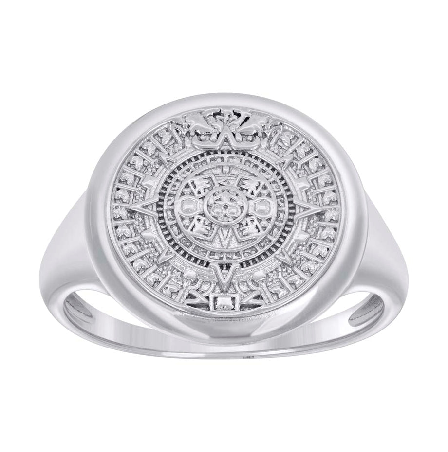 Sterling Silver Mens Aztec Calendar Fashion Bridal Anniversary Wedding Engagement Band Ring