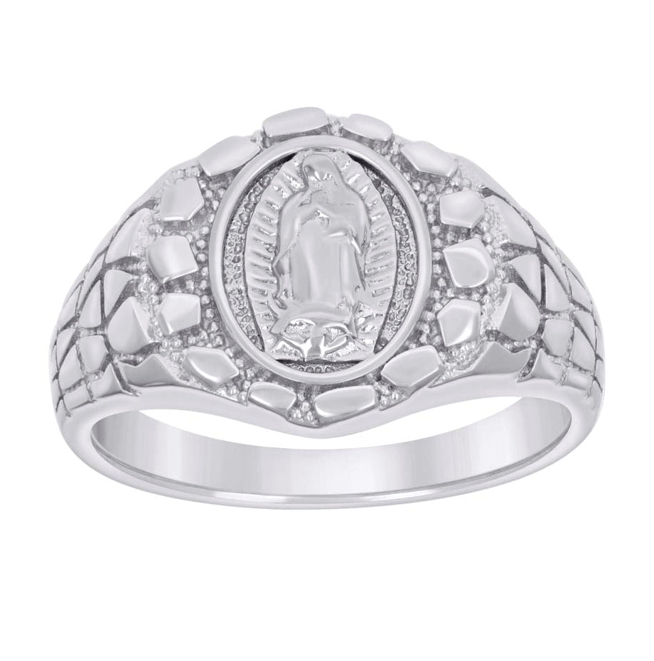Sterling Silver Men's Nugget Guadalupe Religious Bridal Anniversary Wedding Engagement Band Ring
