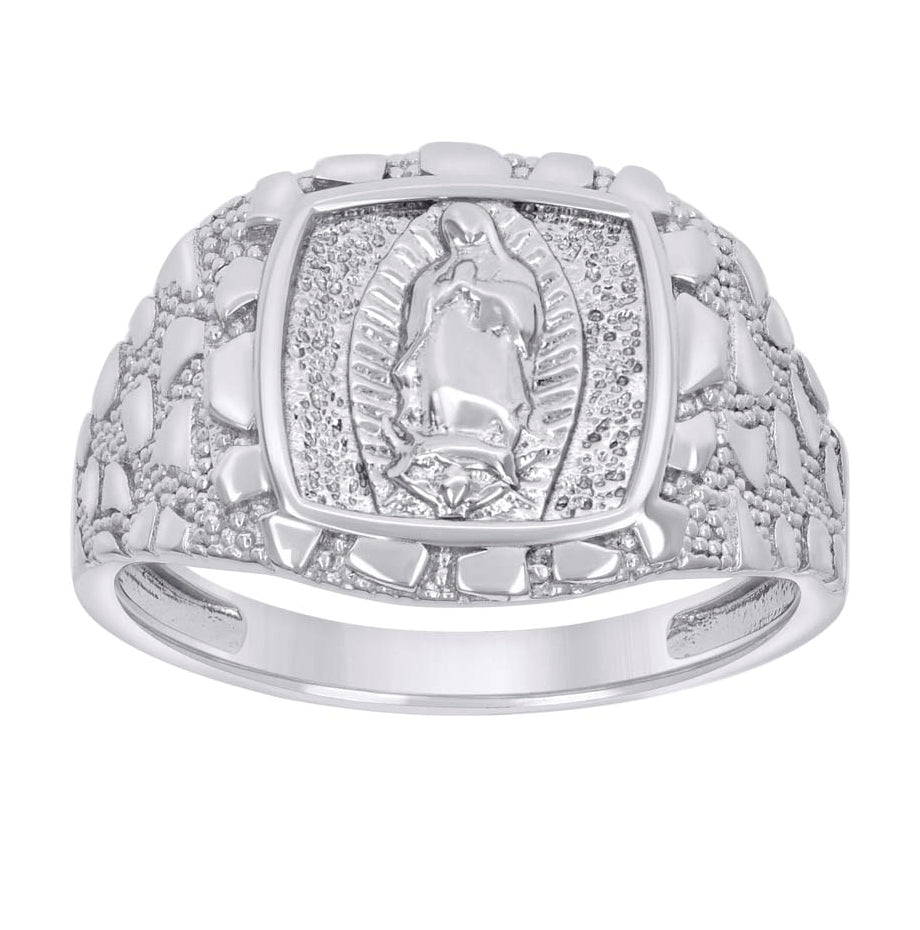 Sterling Silver Men's Nugget Guadalupe Religious Bridal Anniversary Wedding Engagement Band Ring
