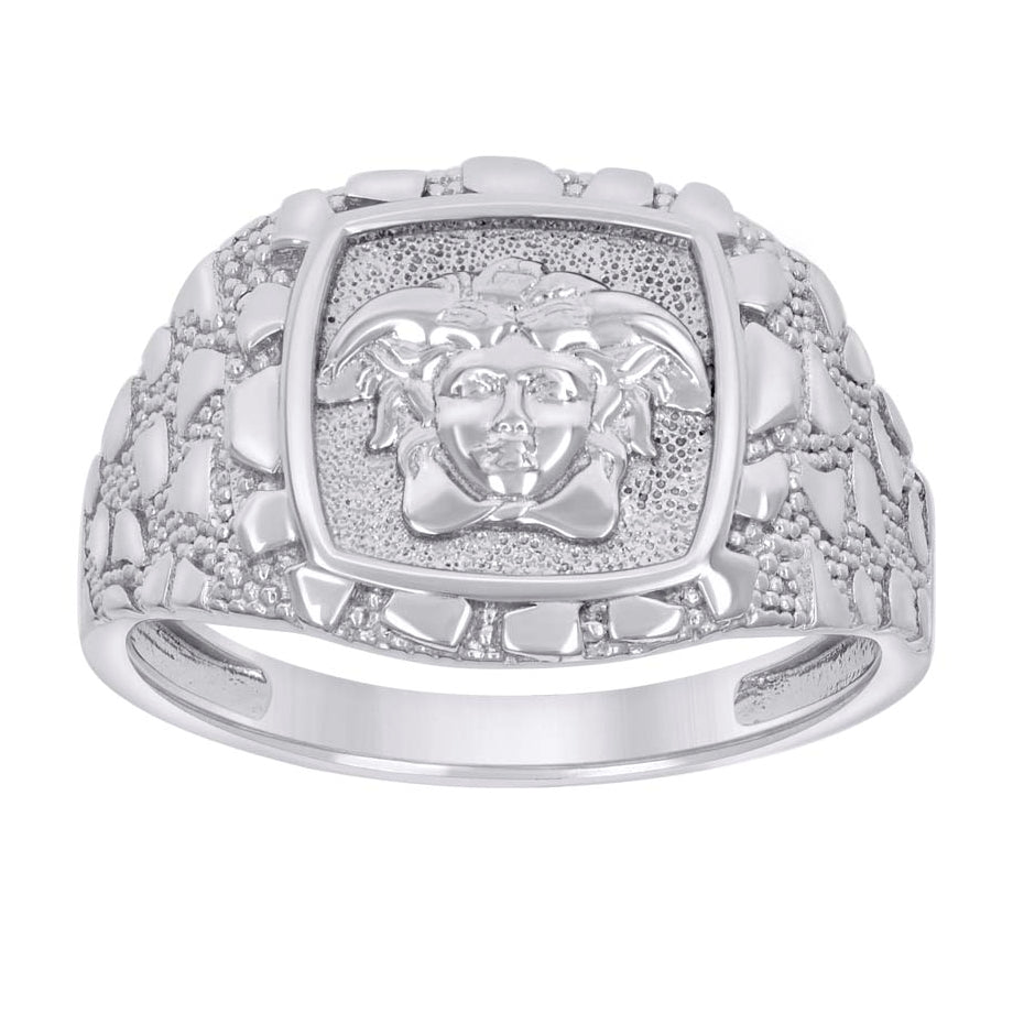 Sterling Silver Men's Nugget Medusa Egyptian Bridal Anniversary Wedding Engagement Band Ring