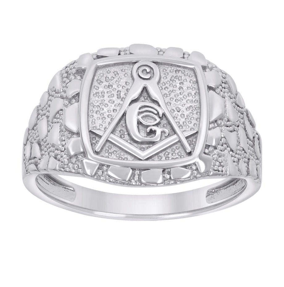 Sterling Silver Mens Nugget Masonic Symbol Bridal Anniversary Wedding Engagement Band Ring