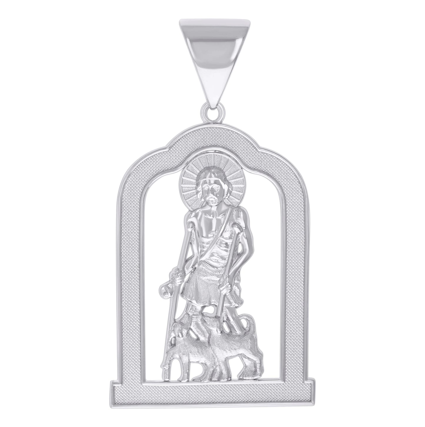 Sterling Silver Mens St. Lazarus Religious Charm Pendant