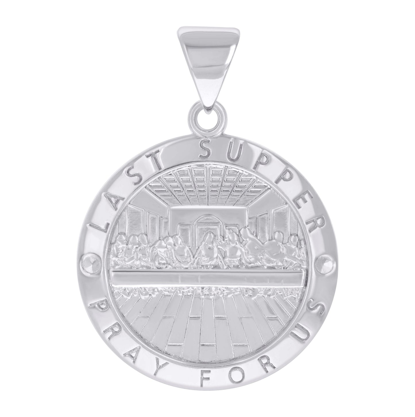 Sterling Silver Mens Pray For Us Last Supper Religious Charm Pendant