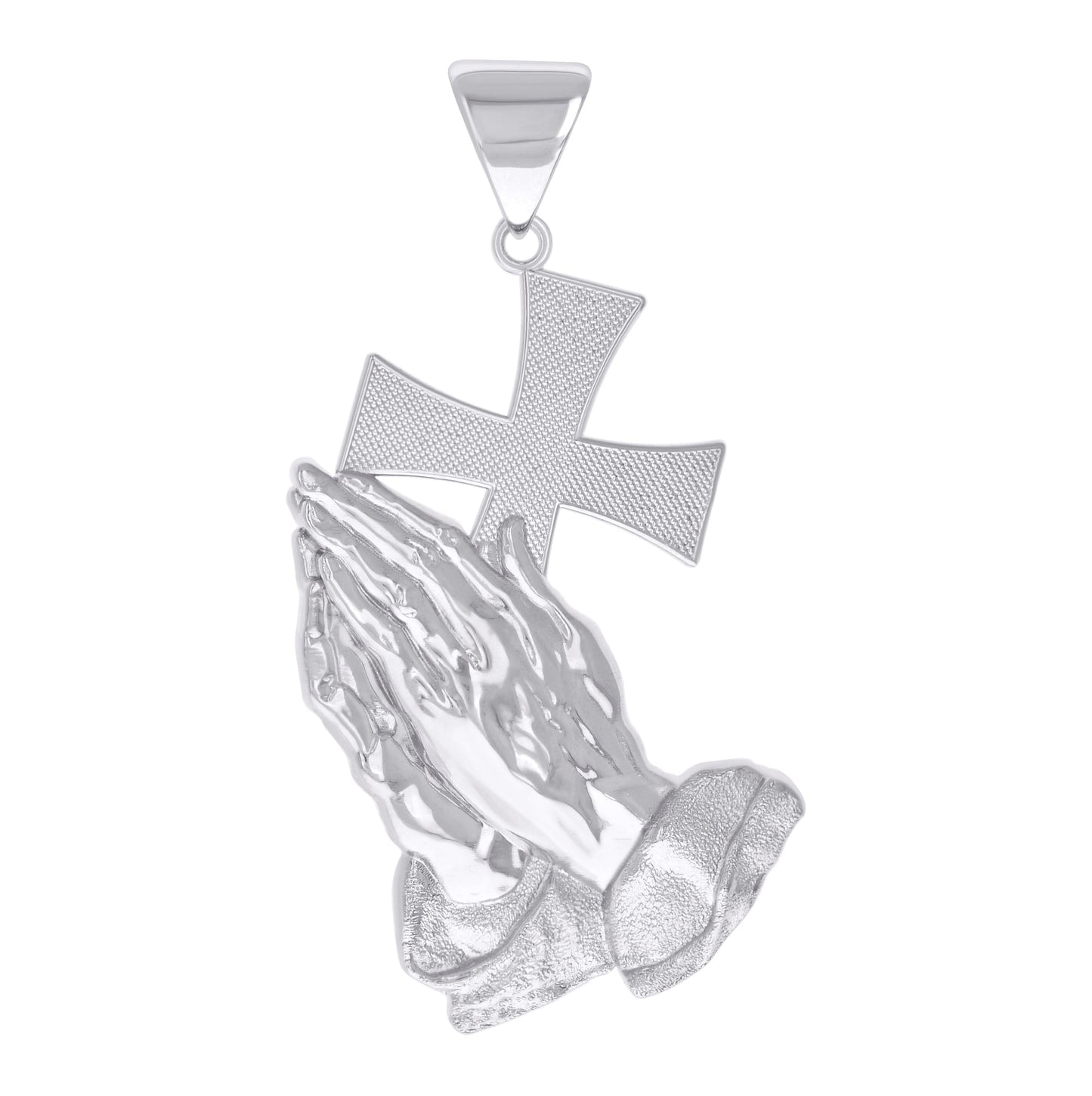 Sterling Silver Mens Praying Hands Cross Symbol Religious Charm Pendant