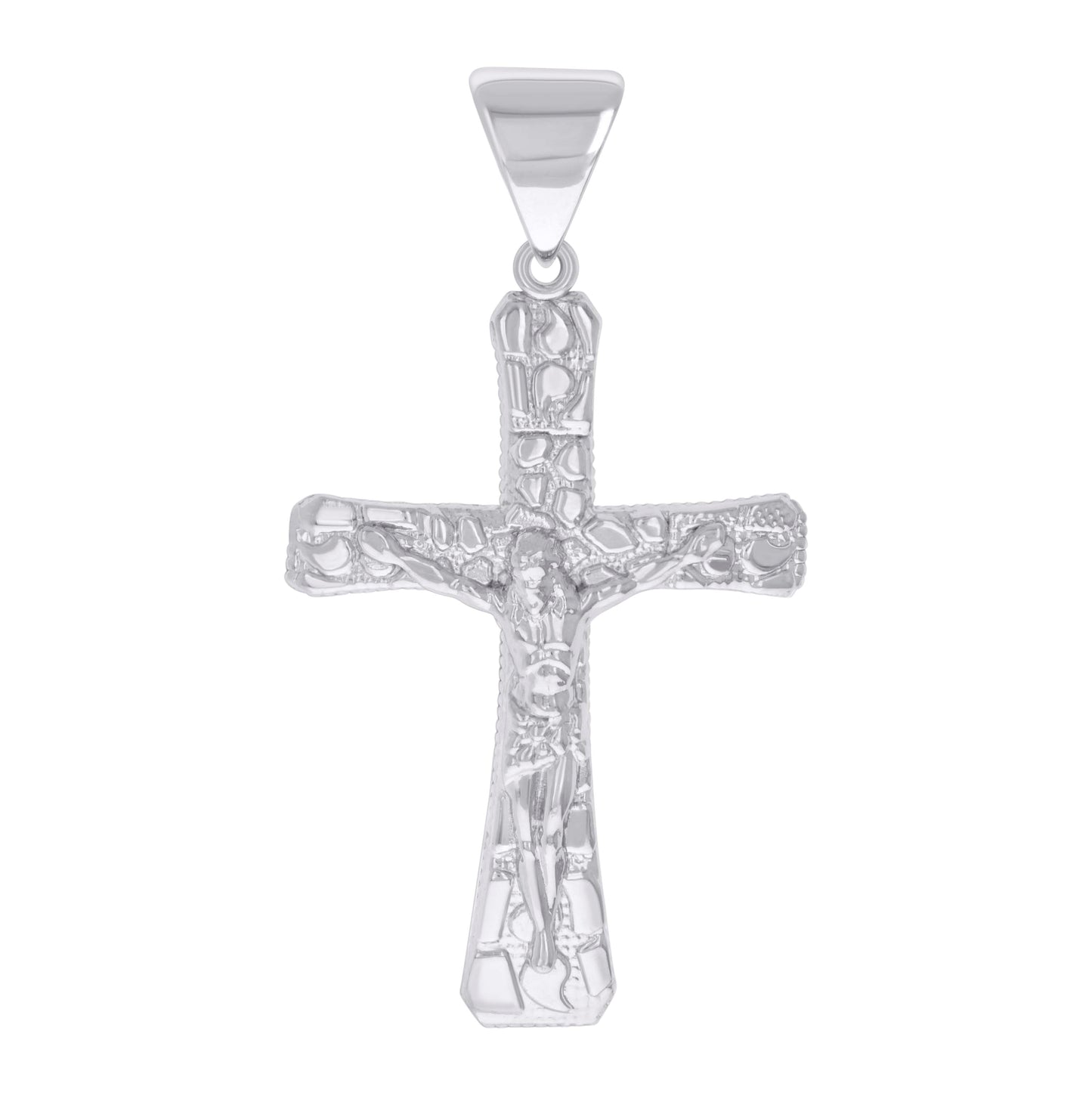Sterling Silver Mens Nugget Crucifix Cross Religious Charm Pendant