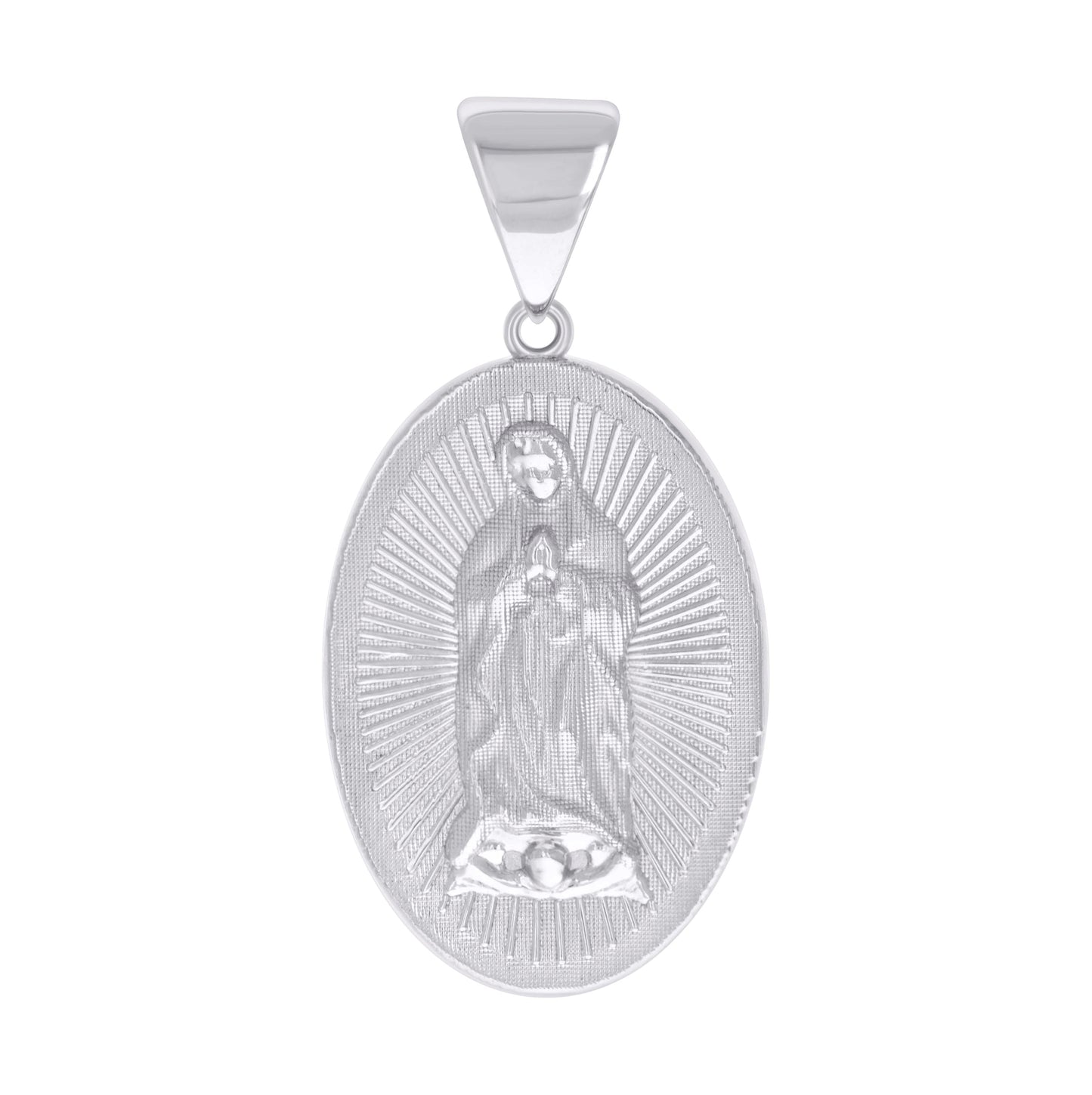 Sterling Silver Mens Oval Guadalupe/Mother Marry Religious Charm Pendant