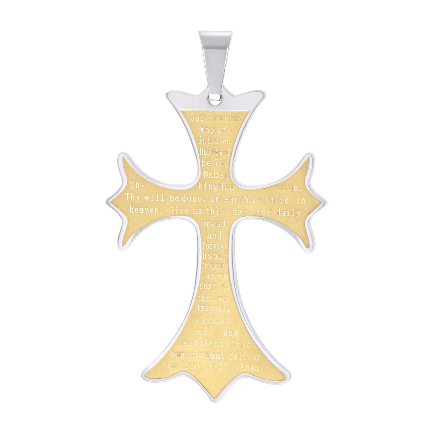 Stainless Steel Mens English Bible Lord's Prayer Halo Cross Religious Charm Pendant